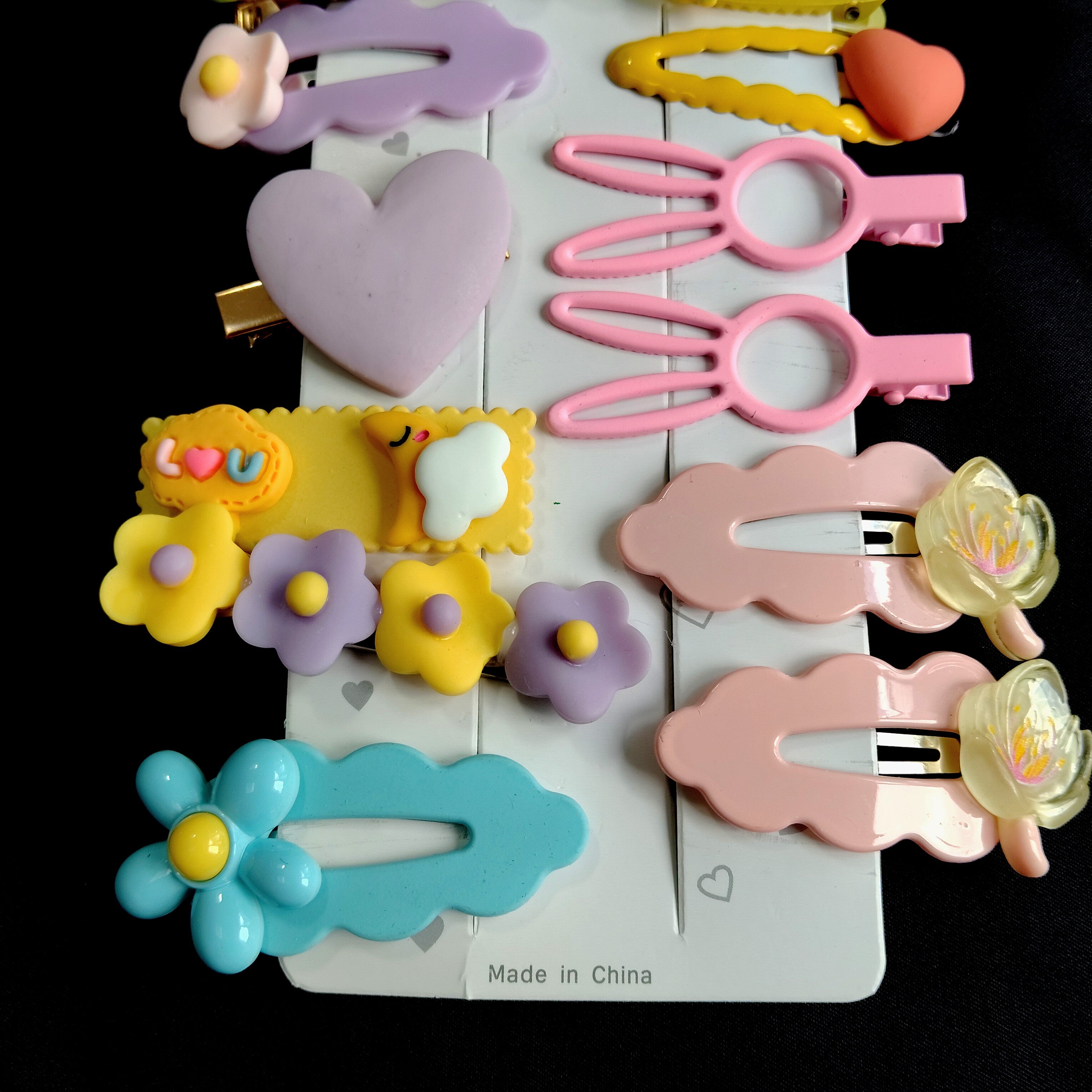 12 PCS Girls Pastel Hair Clip Set | Flower, Heart, Bunny, Beaded Accessories Bundle