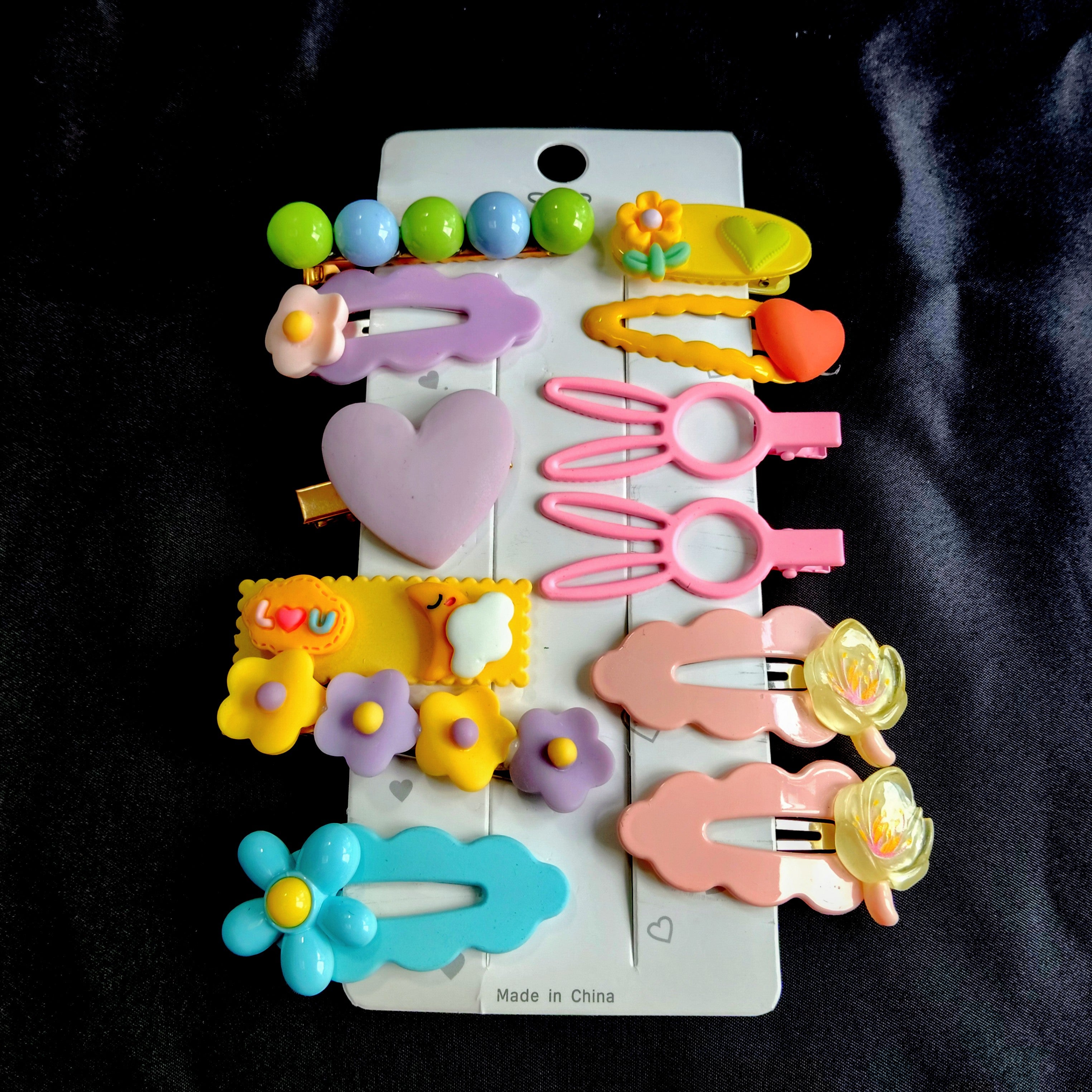 12 PCS Girls Pastel Hair Clip Set | Flower, Heart, Bunny, Beaded Accessories Bundle