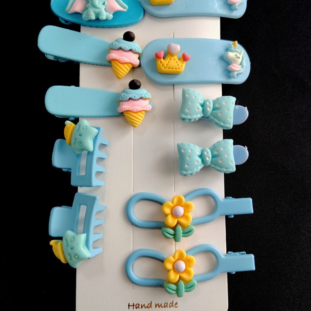 Handmade Kawaii Hair Clips Set, Pastel Cartoon Animal Ice Cream Flower Barrettes