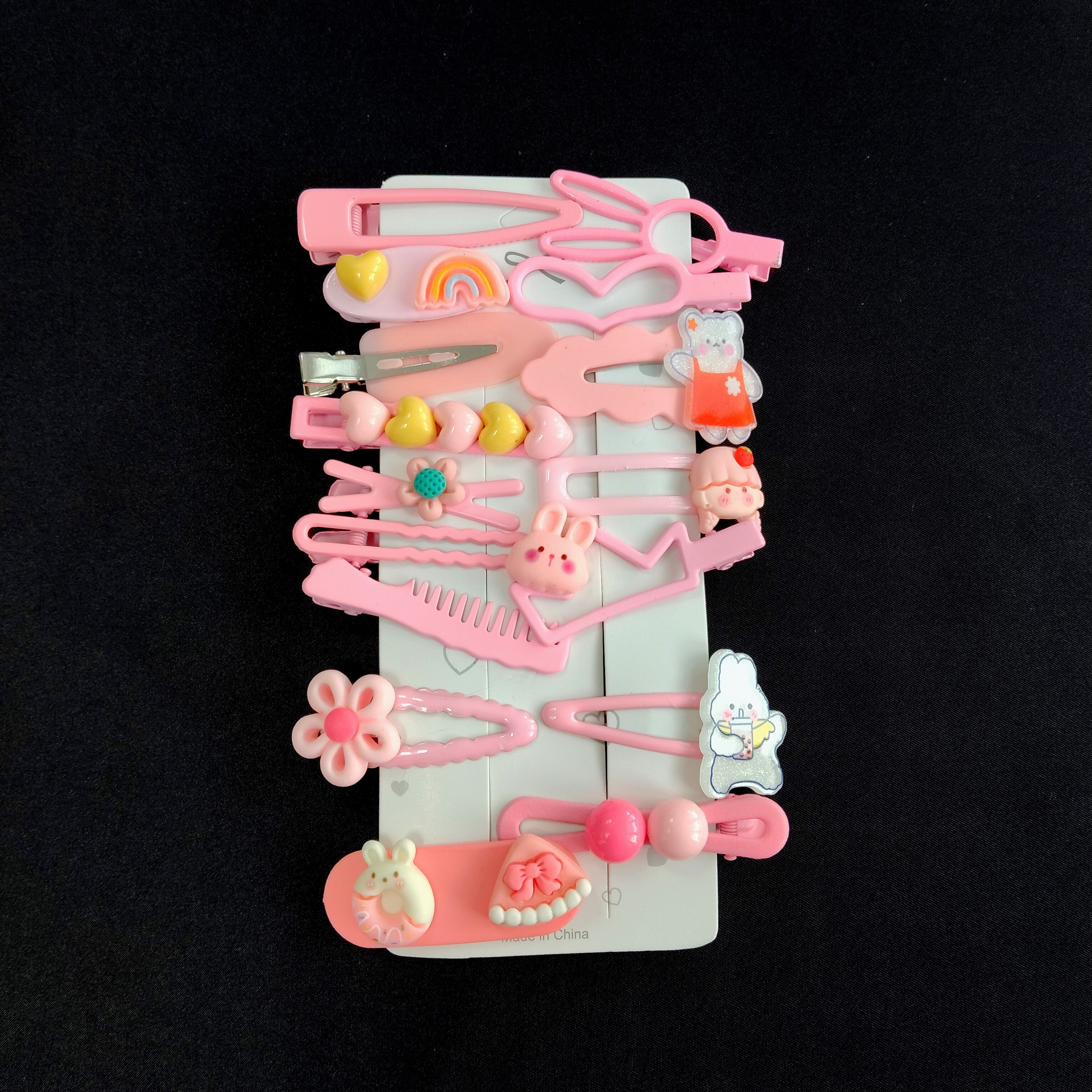 16 PCS Cute Pink Kids Hair Clips Set – Bunny, Bear, Rainbow & Flower Designs