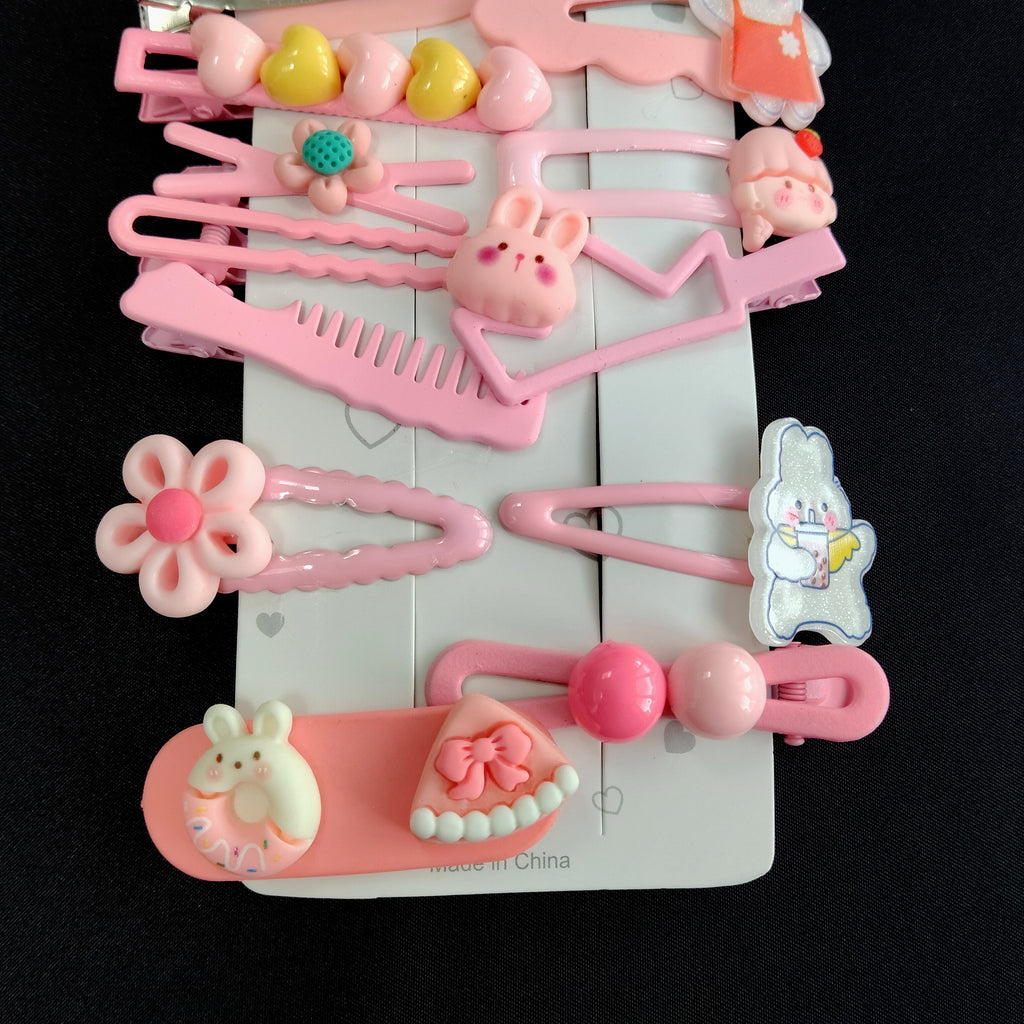 16 PCS Cute Pink Kids Hair Clips Set – Bunny, Bear, Rainbow & Flower Designs