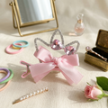 Pink Cat Ear Crown Hair Clip – Rhinestone Bow Barrette, Kawaii Princess Accessory