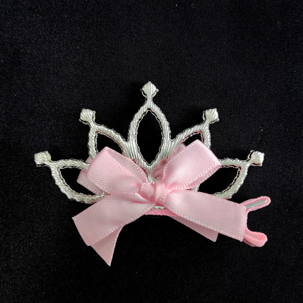Pink Tiara Hair Clip – Rhinestone Crown Bow Barrette for Girls