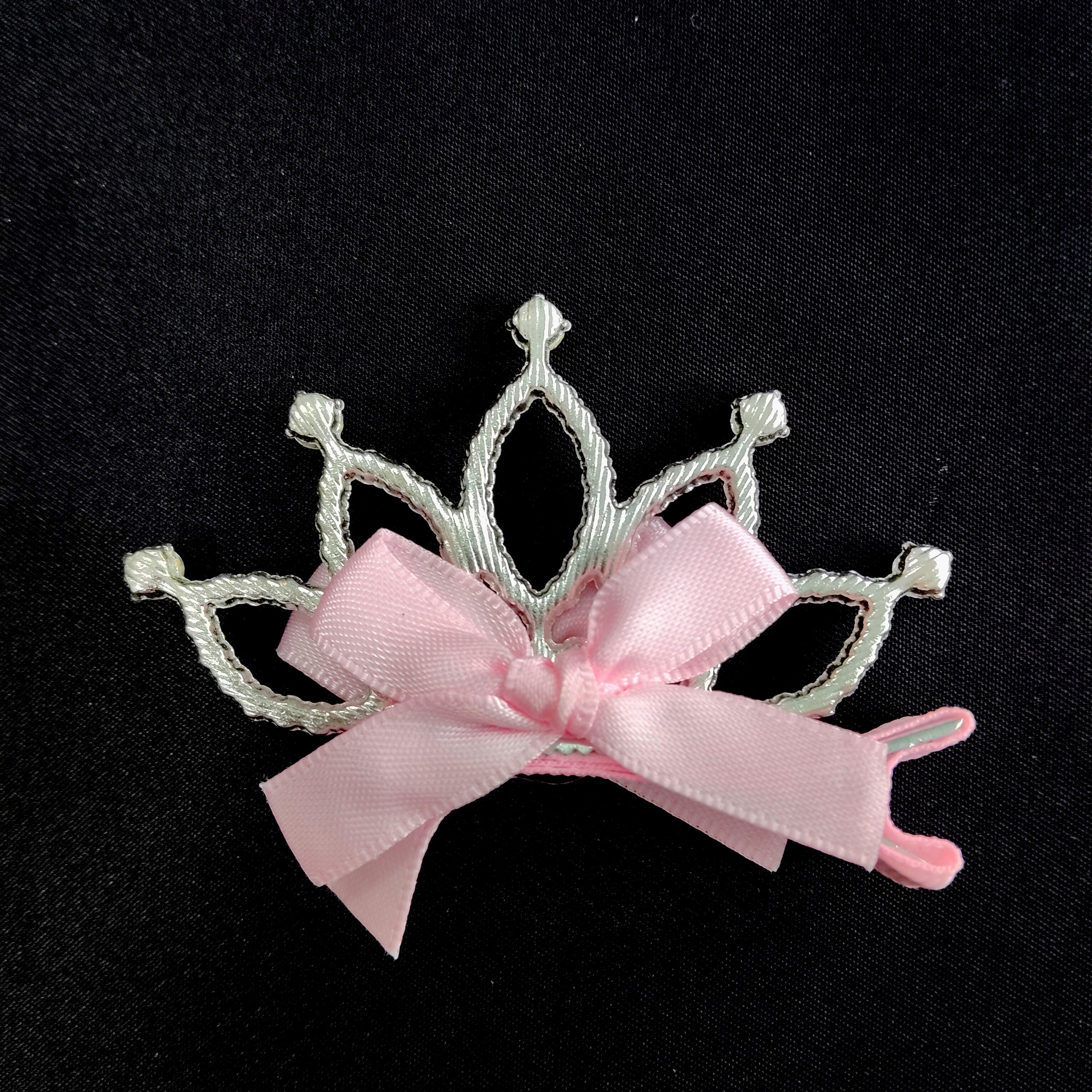 Pink Tiara Hair Clip – Rhinestone Crown Bow Barrette for Girls
