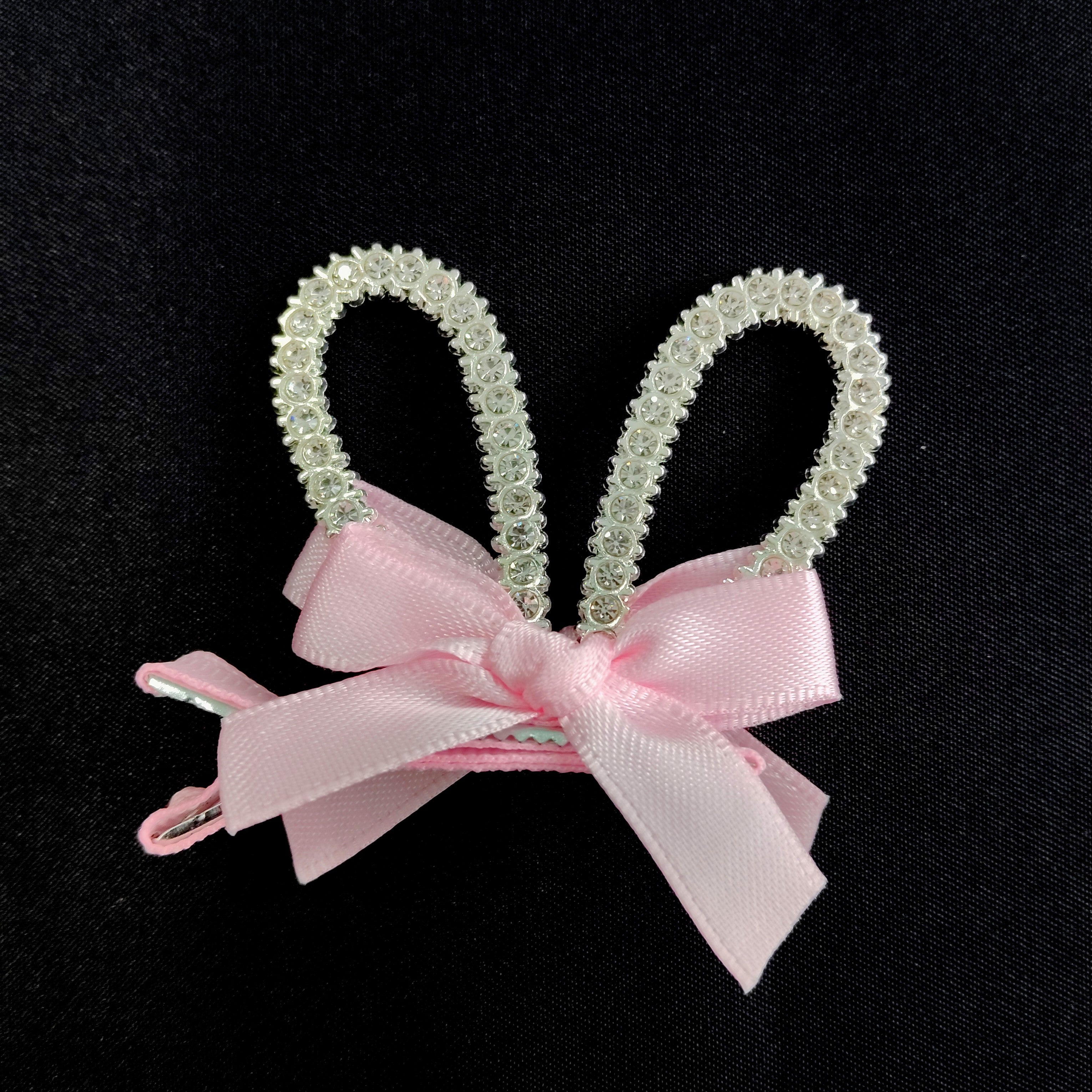Rhinestone Bunny Ear Hair Clip Pink Bow Sparkly Rabbit Accessory for Girls Easter Party