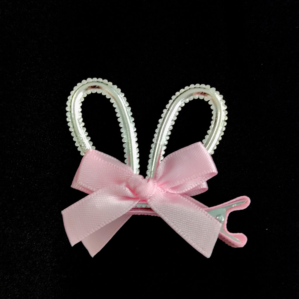 Rhinestone Bunny Ear Hair Clip Pink Bow Sparkly Rabbit Accessory for Girls Easter Party