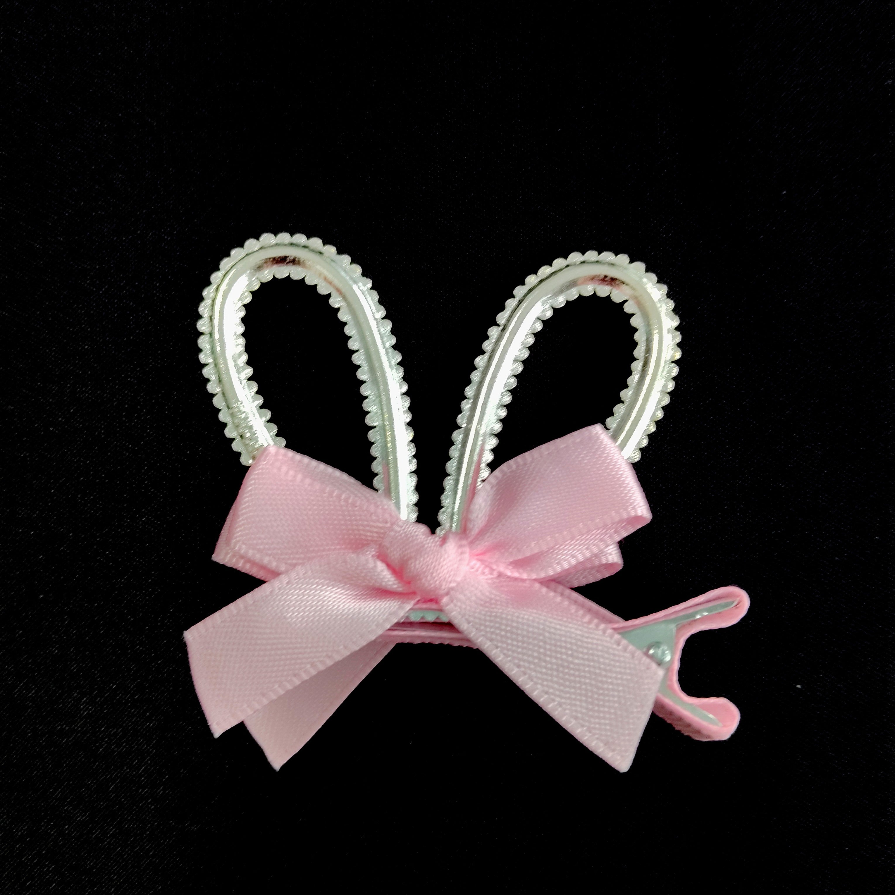 Rhinestone Bunny Ear Hair Clip Pink Bow Sparkly Rabbit Accessory for Girls Easter Party