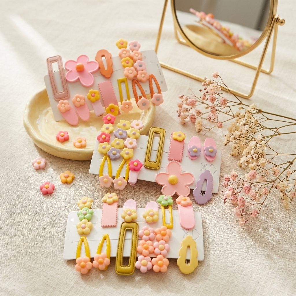12 PCS Colorful Flower Hair Clips Set – Pastel Barrettes for Kids & Adults, Girls Accessories