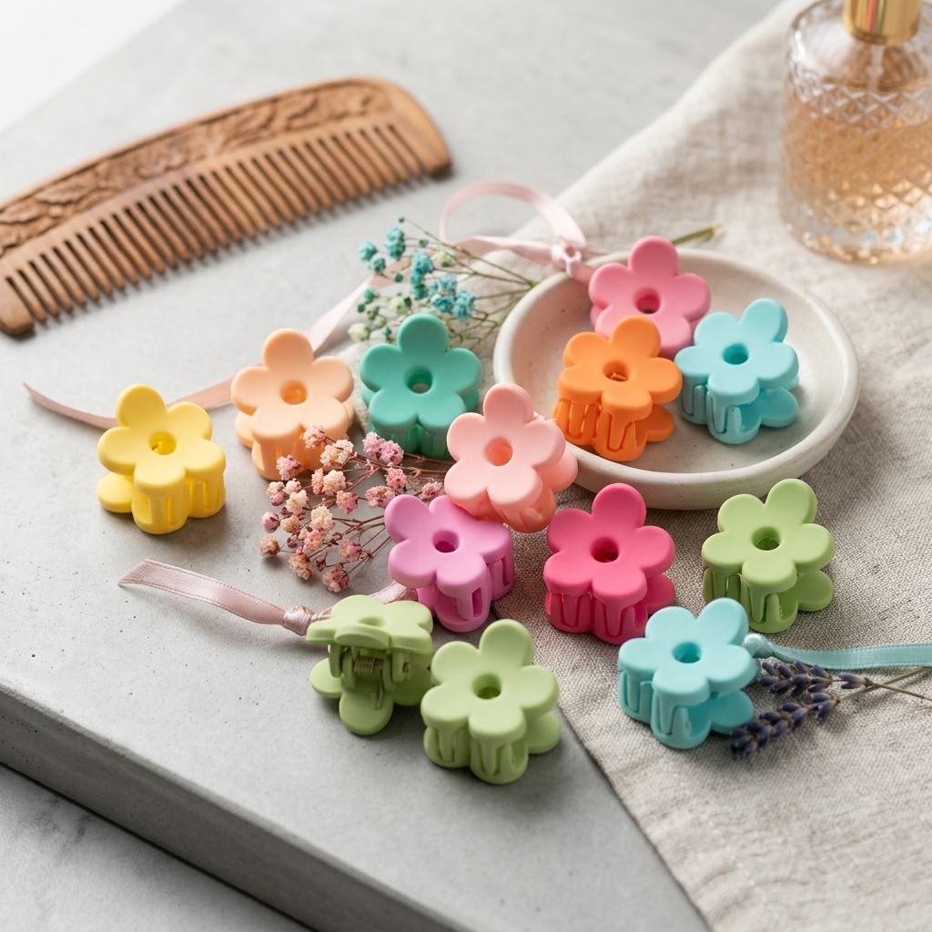 Pastel Flower Hair Claw Clips – Mini Daisy Y2K Accessories, fringe clips, toddler claw clips, mini ladies claw clip, pretty hair clips