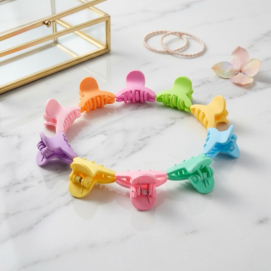 Mini Hair Claw Clips – Pastel Assorted Colors, Non-Slip Styling Accessories