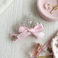 Sparkly Pink Tiara Hair Clip – Cute Princess Bow Barrette with Rhinestones & Stars
