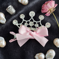 Pink Crown Hair Clip with Rhinestones and Bow – Princess Accessory