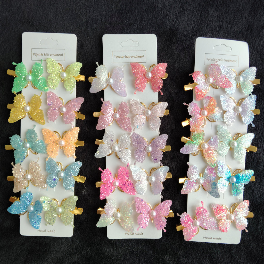 Glitter Butterfly Hair Clips with Pearl | Pastel Sparkly Girls Hair Accessories
