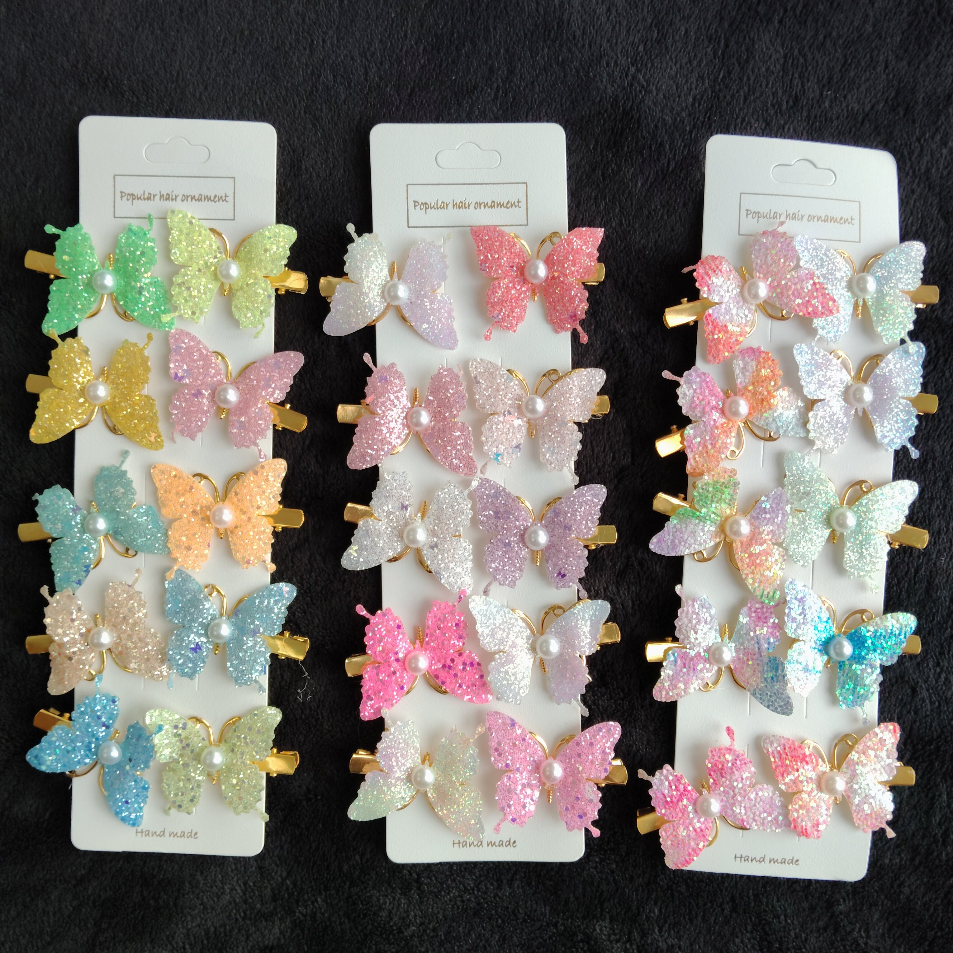 Glitter Butterfly Hair Clips with Pearl | Pastel Sparkly Girls Hair Accessories