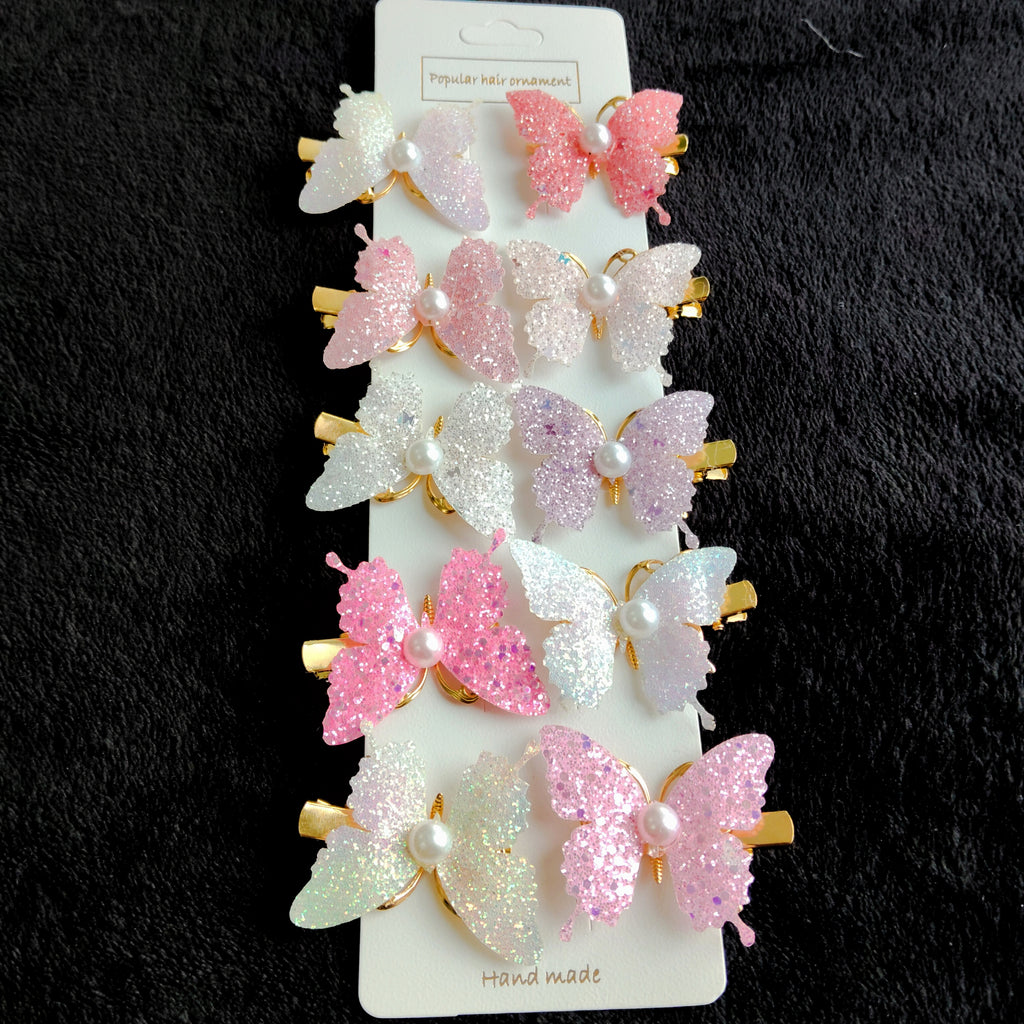 Glitter Butterfly Hair Clips with Pearl | Pastel Sparkly Girls Hair Accessories