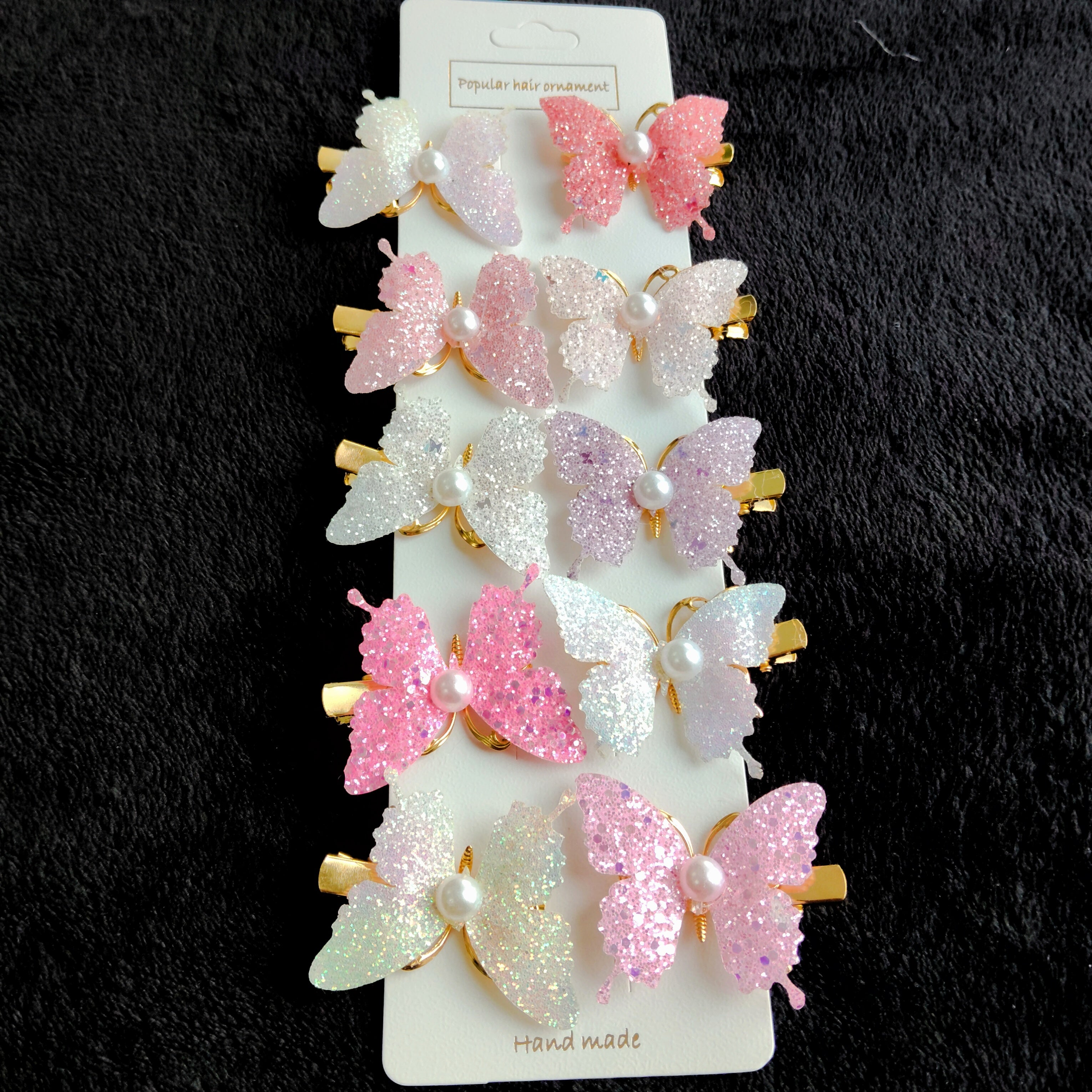 Glitter Butterfly Hair Clips with Pearl | Pastel Sparkly Girls Hair Accessories