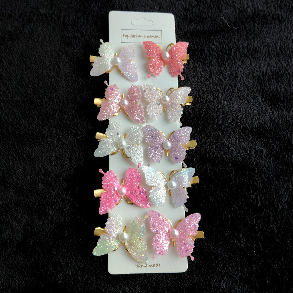 Glitter Butterfly Hair Clips with Pearl | Pastel Sparkly Girls Hair Accessories