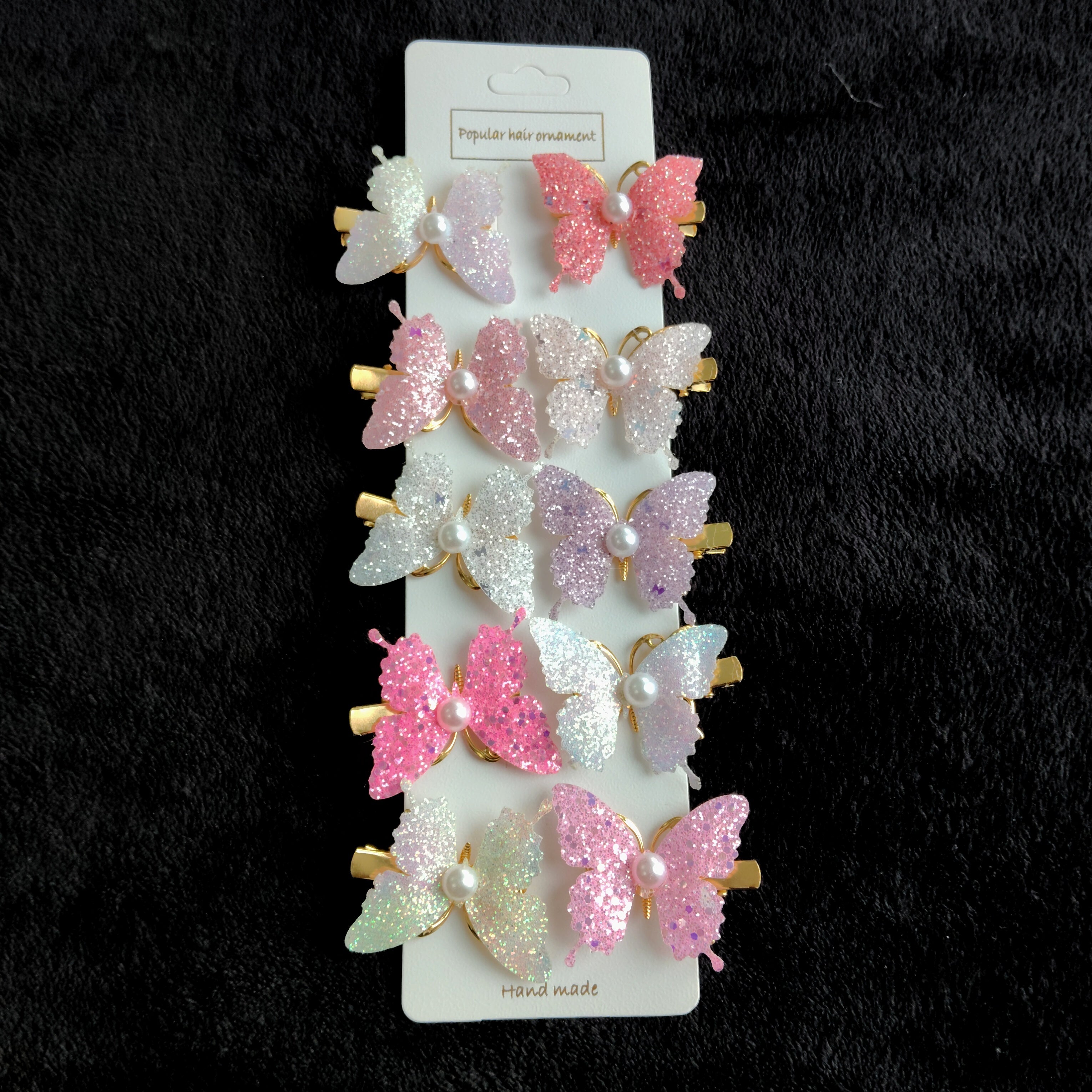 Glitter Butterfly Hair Clips with Pearl | Pastel Sparkly Girls Hair Accessories