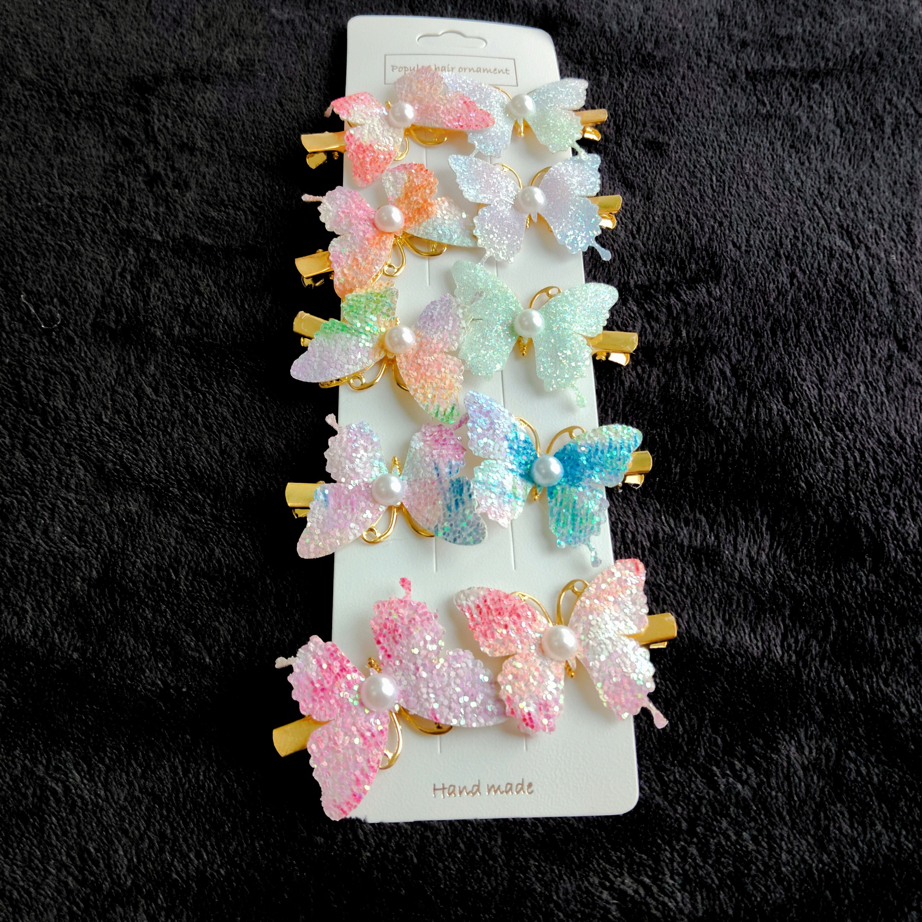 Glitter Butterfly Hair Clips with Pearl | Pastel Sparkly Girls Hair Accessories