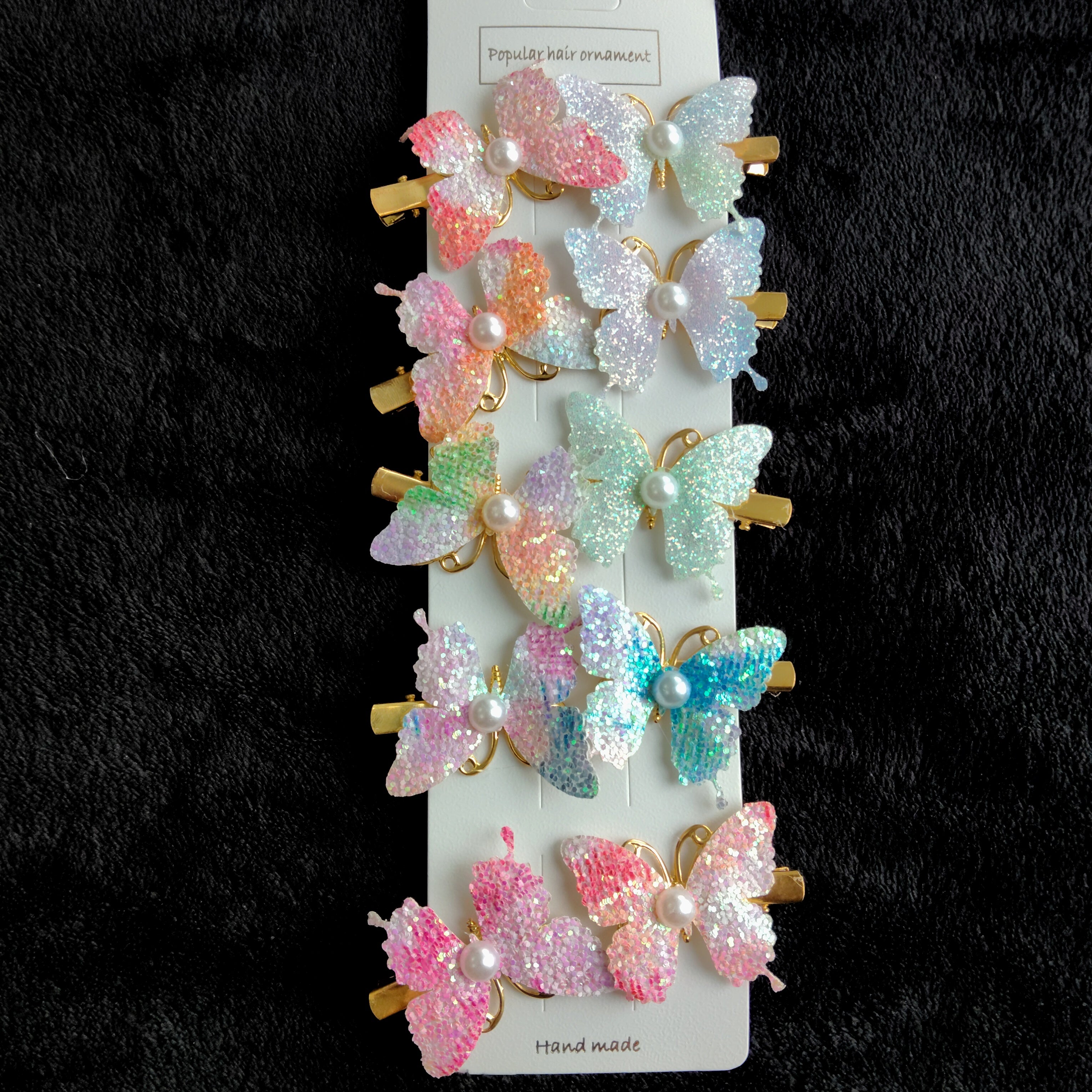 Glitter Butterfly Hair Clips with Pearl | Pastel Sparkly Girls Hair Accessories