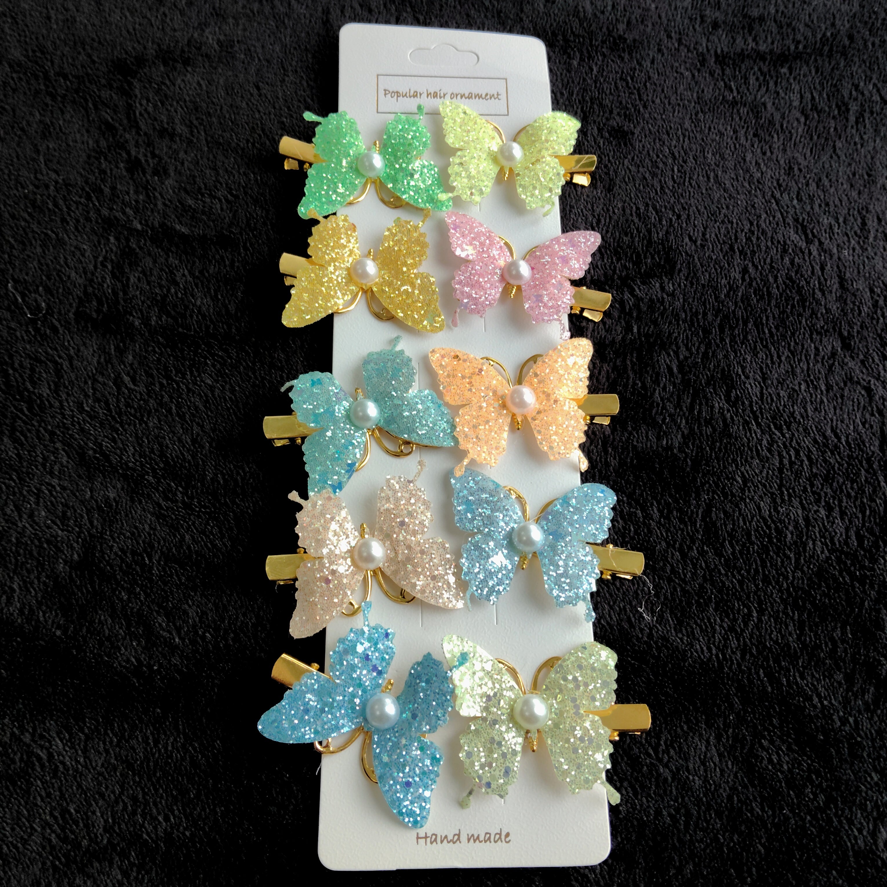 Glitter Butterfly Hair Clips with Pearl | Pastel Sparkly Girls Hair Accessories