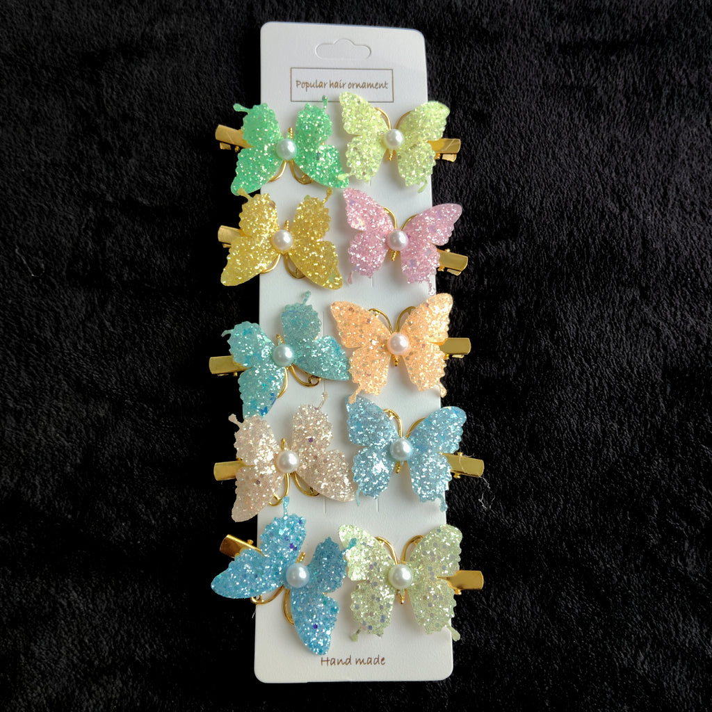 Glitter Butterfly Hair Clips with Pearl | Pastel Sparkly Girls Hair Accessories