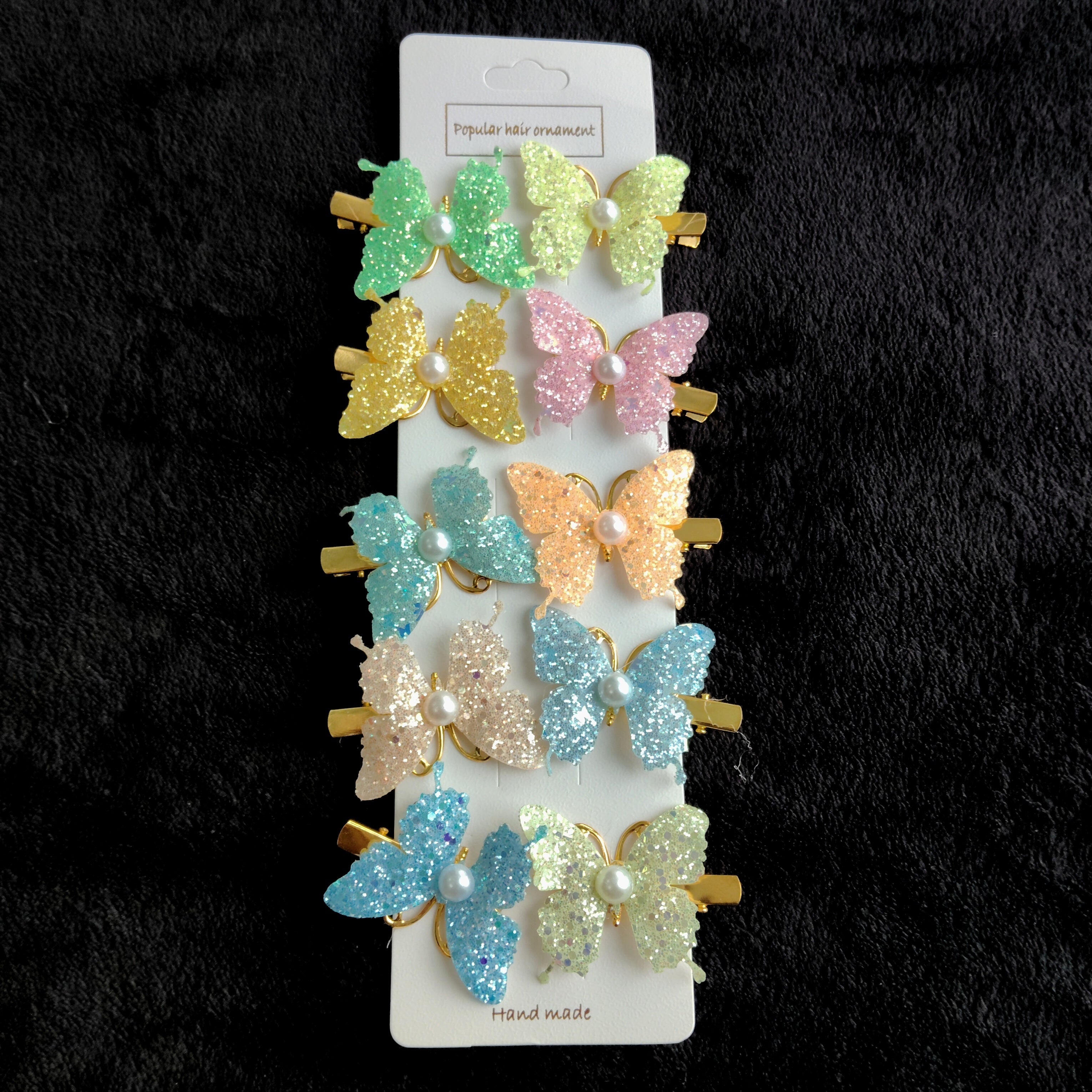 Glitter Butterfly Hair Clips with Pearl | Pastel Sparkly Girls Hair Accessories