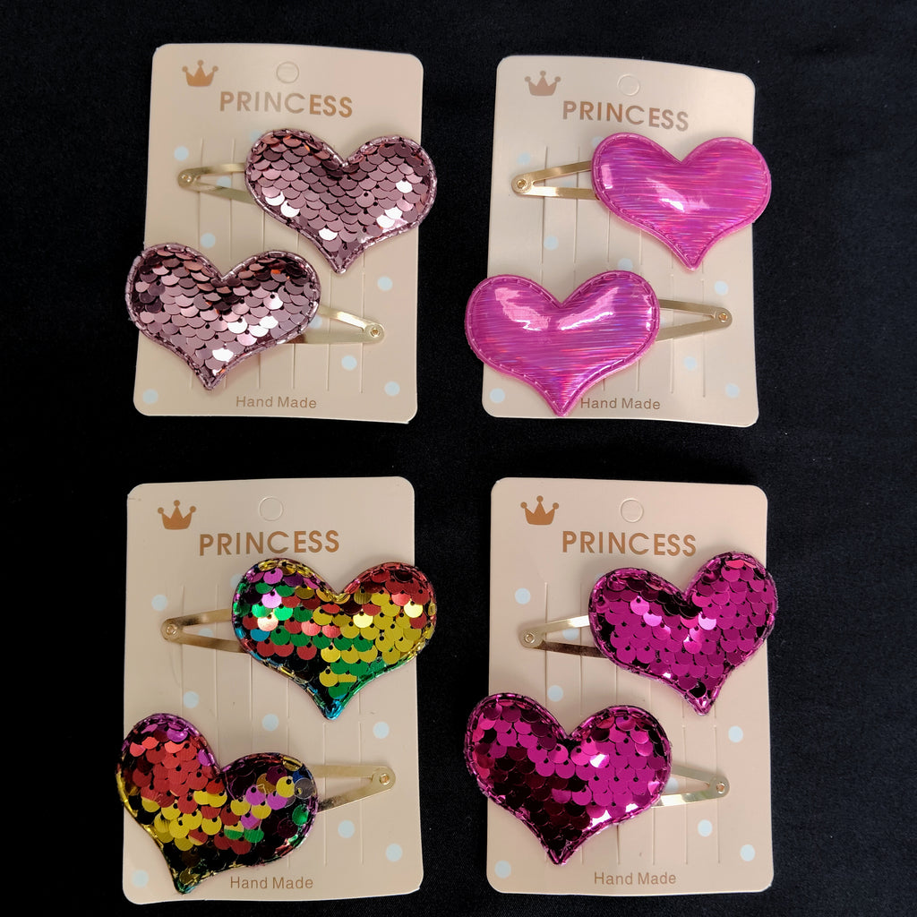 Pink Sequin Heart Hair Clips – Sparkly Princess Snap Accessories for Girls