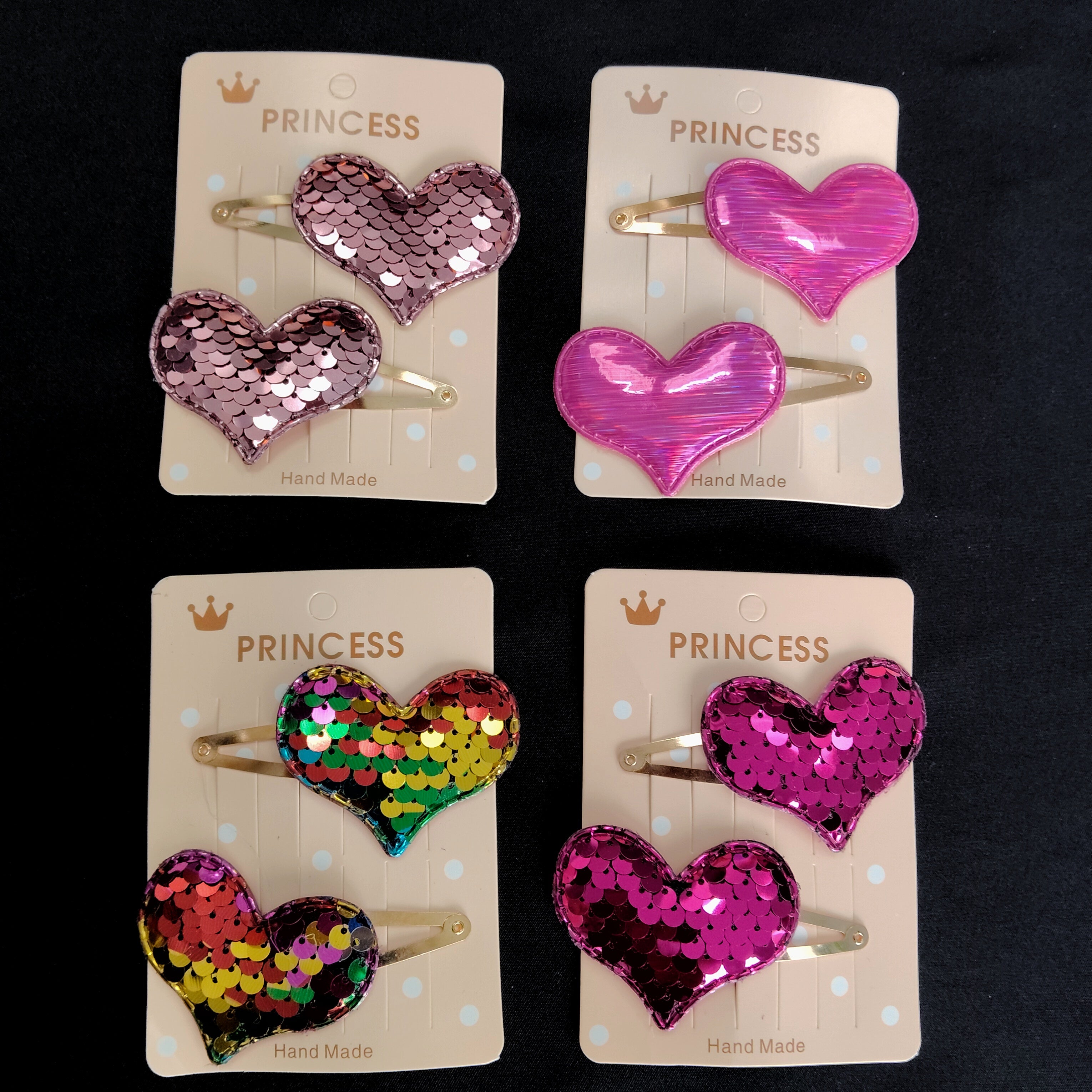 Pink Sequin Heart Hair Clips – Sparkly Princess Snap Accessories for Girls