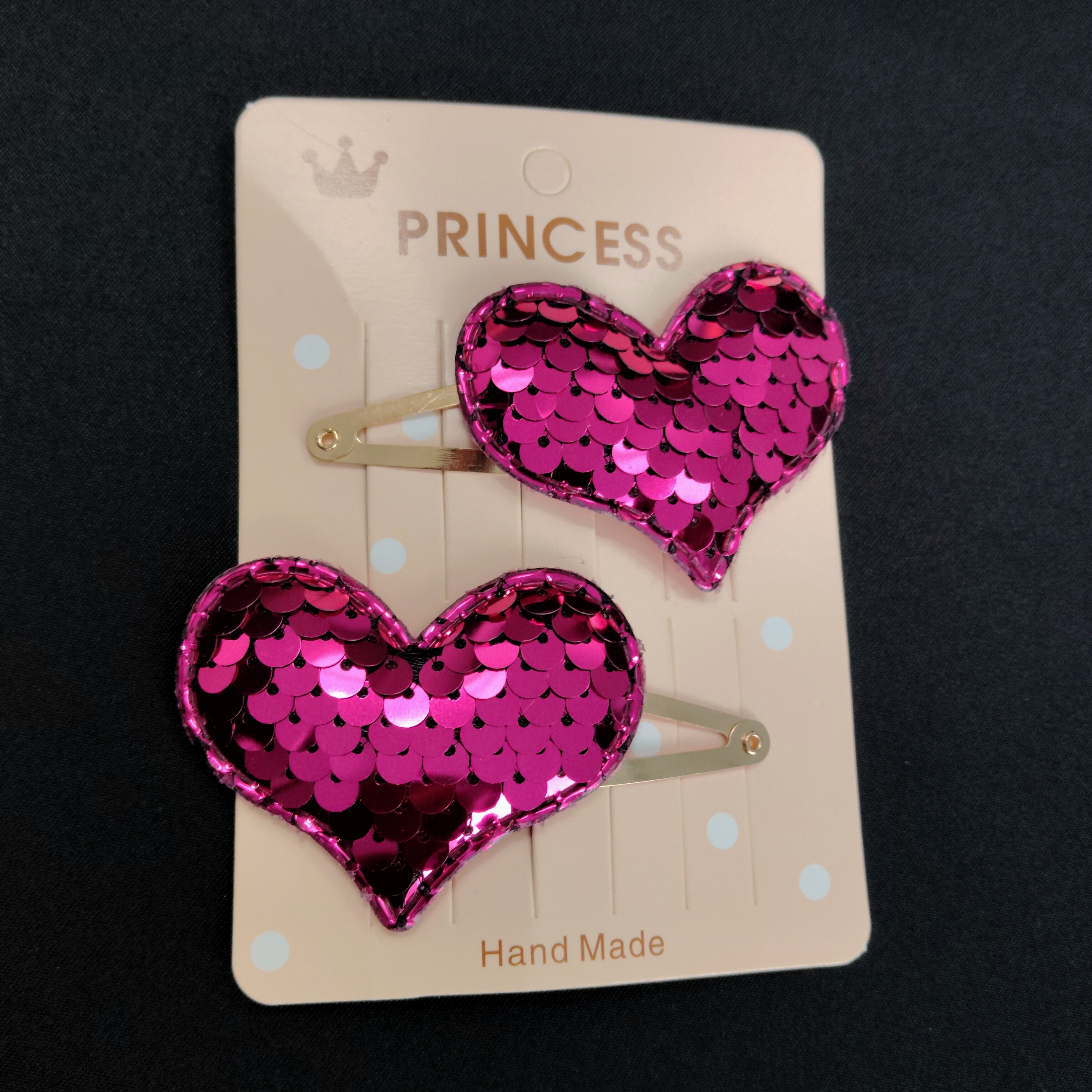 Pink Sequin Heart Hair Clips – Sparkly Princess Snap Accessories for Girls