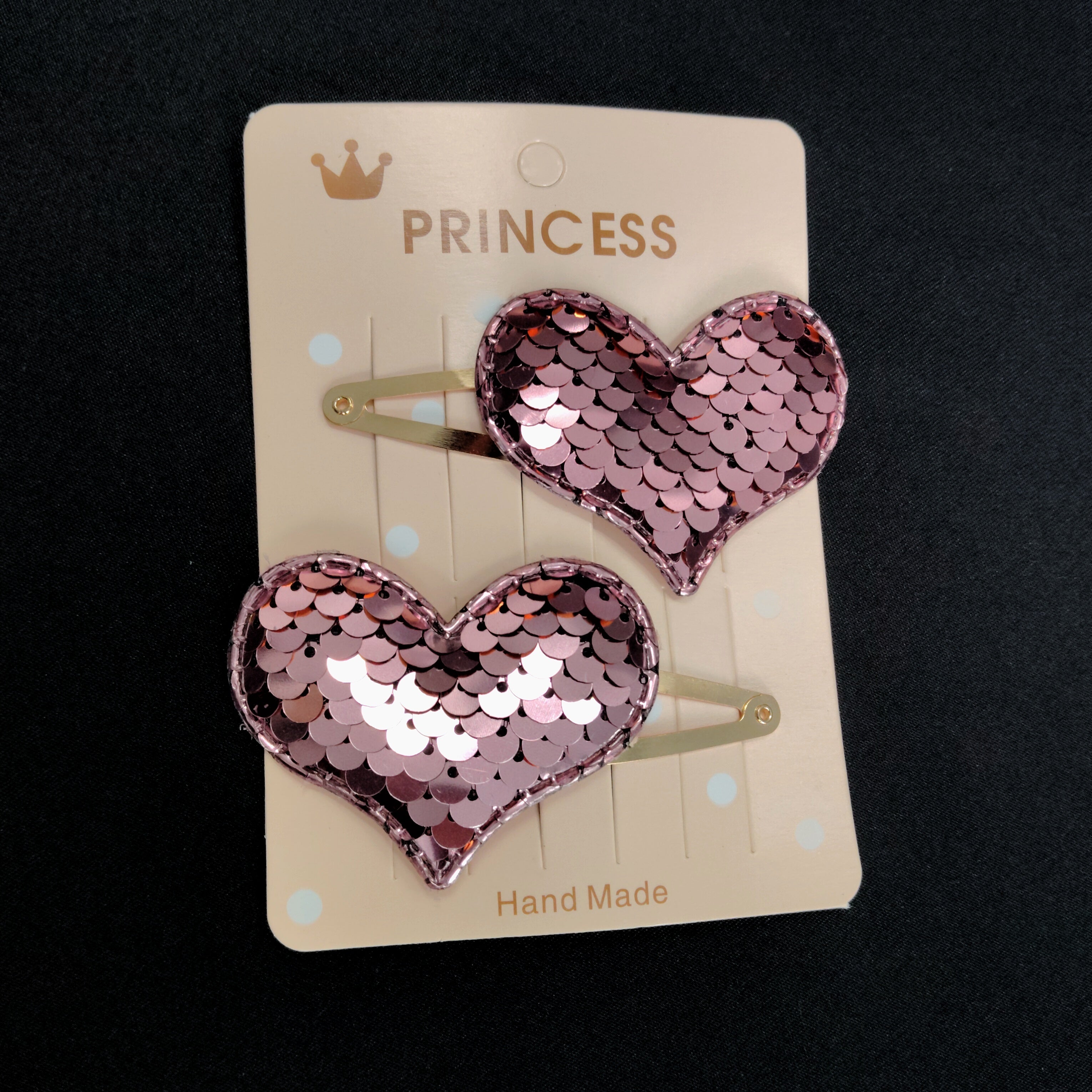Pink Sequin Heart Hair Clips – Sparkly Princess Snap Accessories for Girls