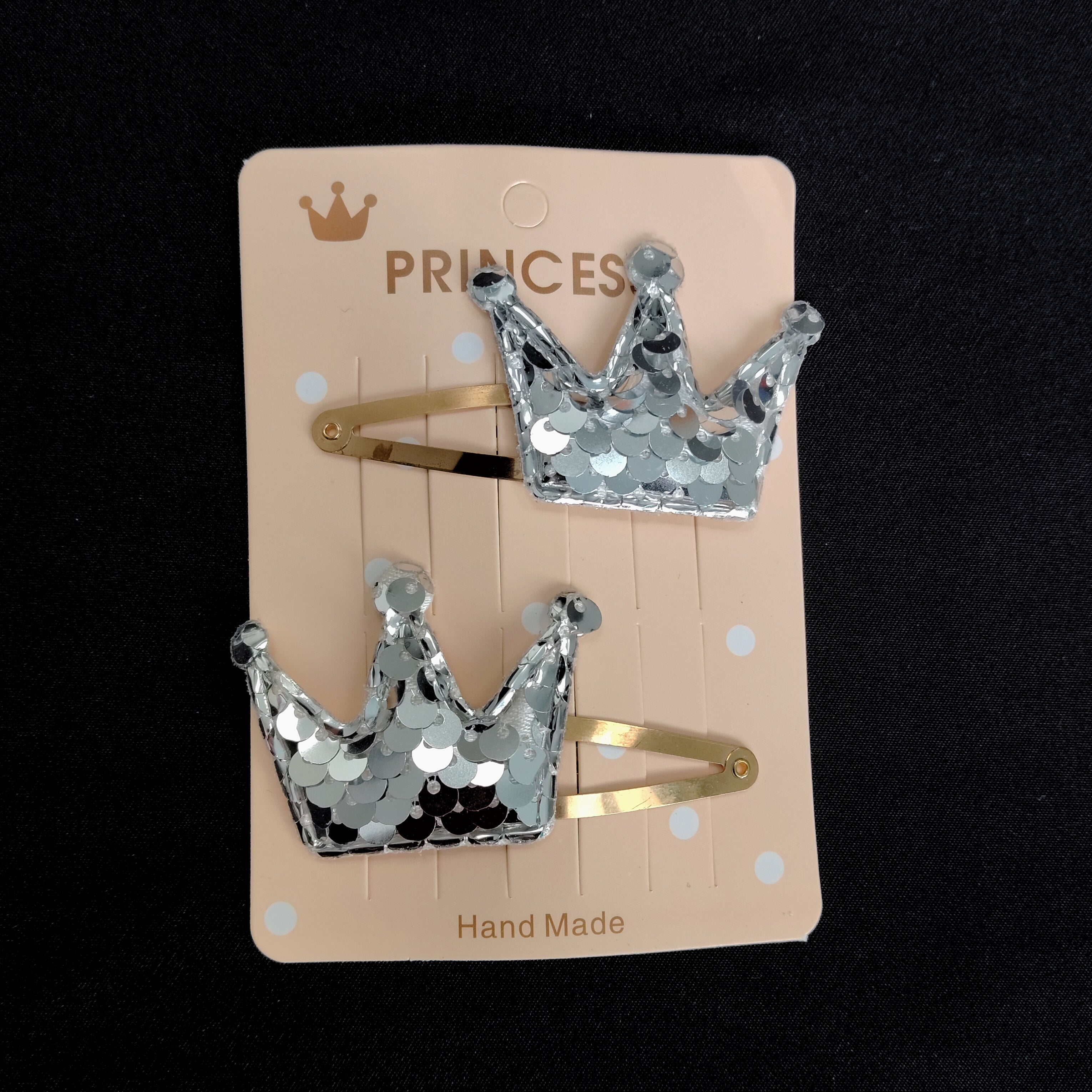 Sequin Crown Hair Clips – Gold, Silver, Rainbow Glitter Princess Snap Accessories