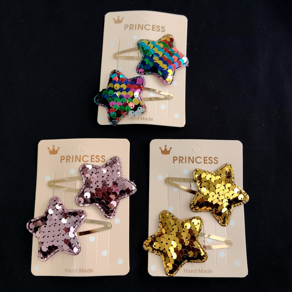 Sparkly Sequin Star Hair Clips for Girls – Handmade Princess Hair Accessories