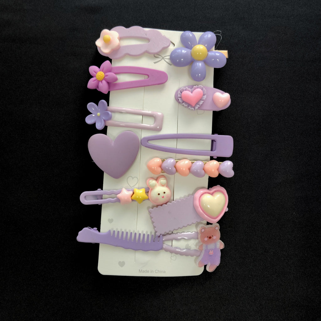 12PCS Pastel Kawaii Hair Clips, Metal Snap Barrettes with Charms, Girls Accessories