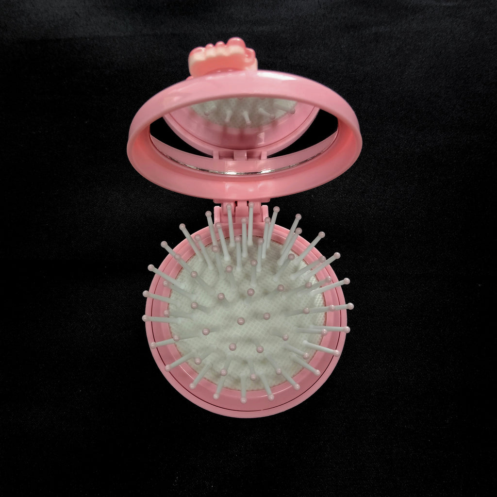Folding Hair Brush with Mirror – Cartoon Unicorn Detangling Comb (Travel Size)