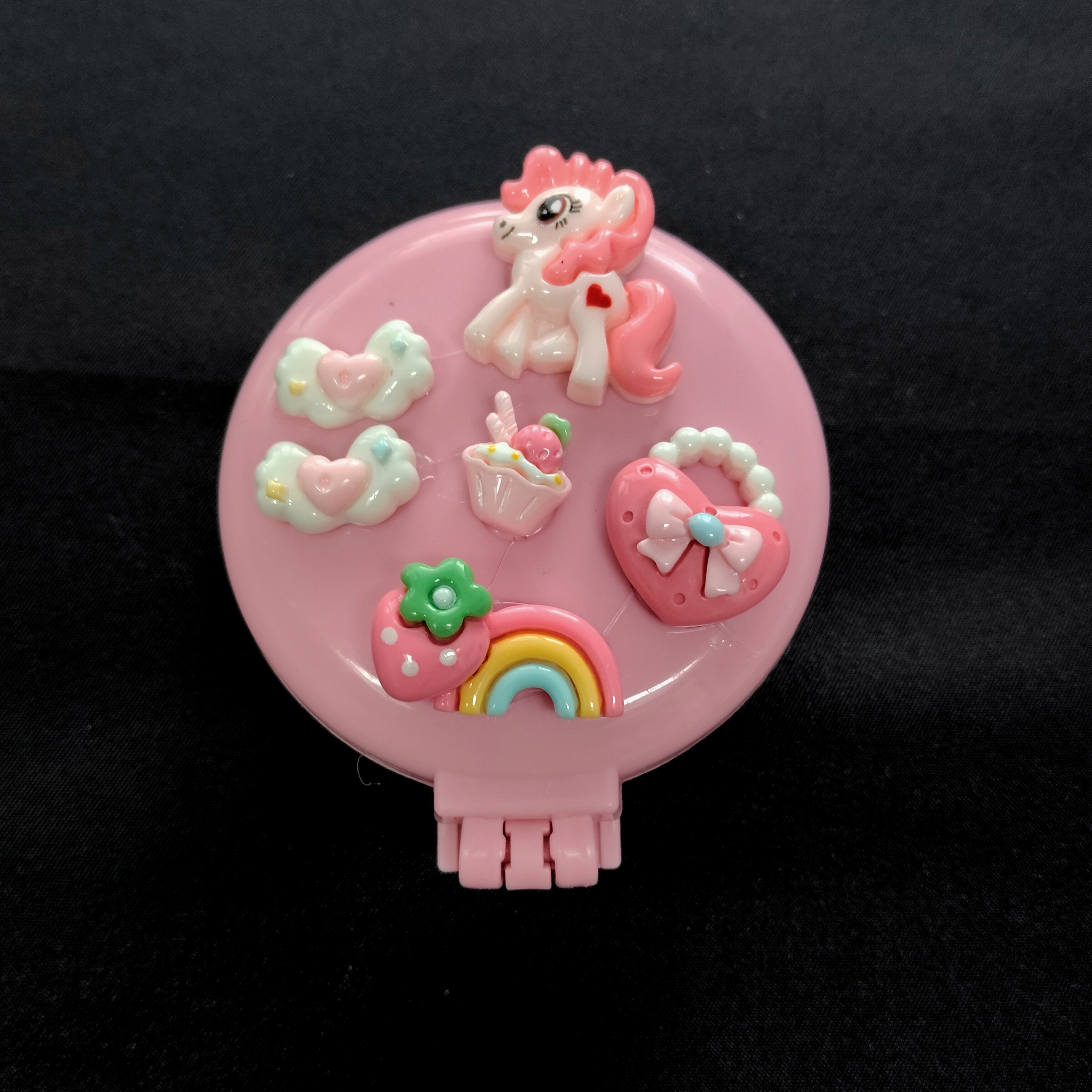 Folding Hair Brush with Mirror – Cartoon Unicorn Detangling Comb (Travel Size)