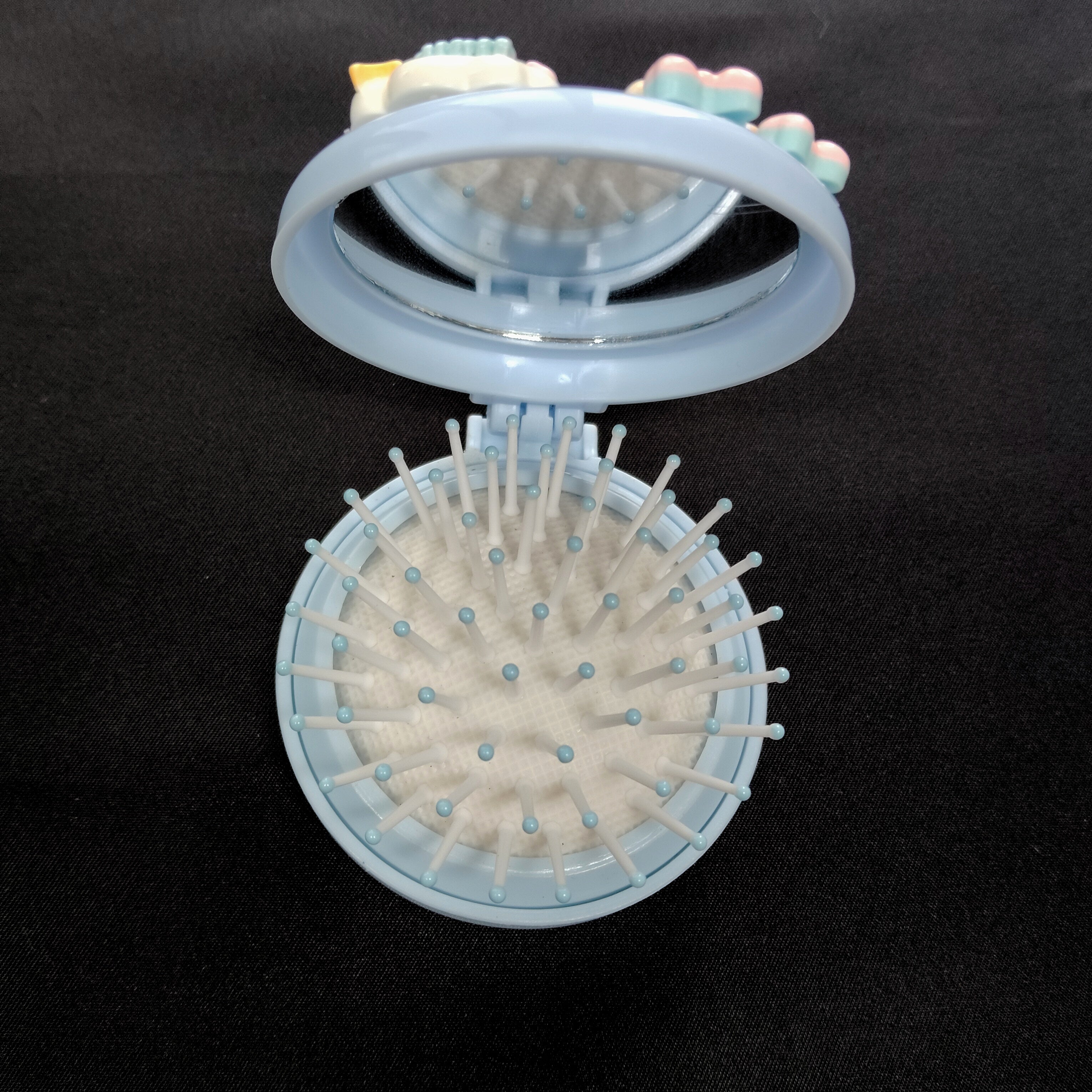 Folding Hair Brush with Mirror – Cartoon Unicorn Detangling Comb (Travel Size)