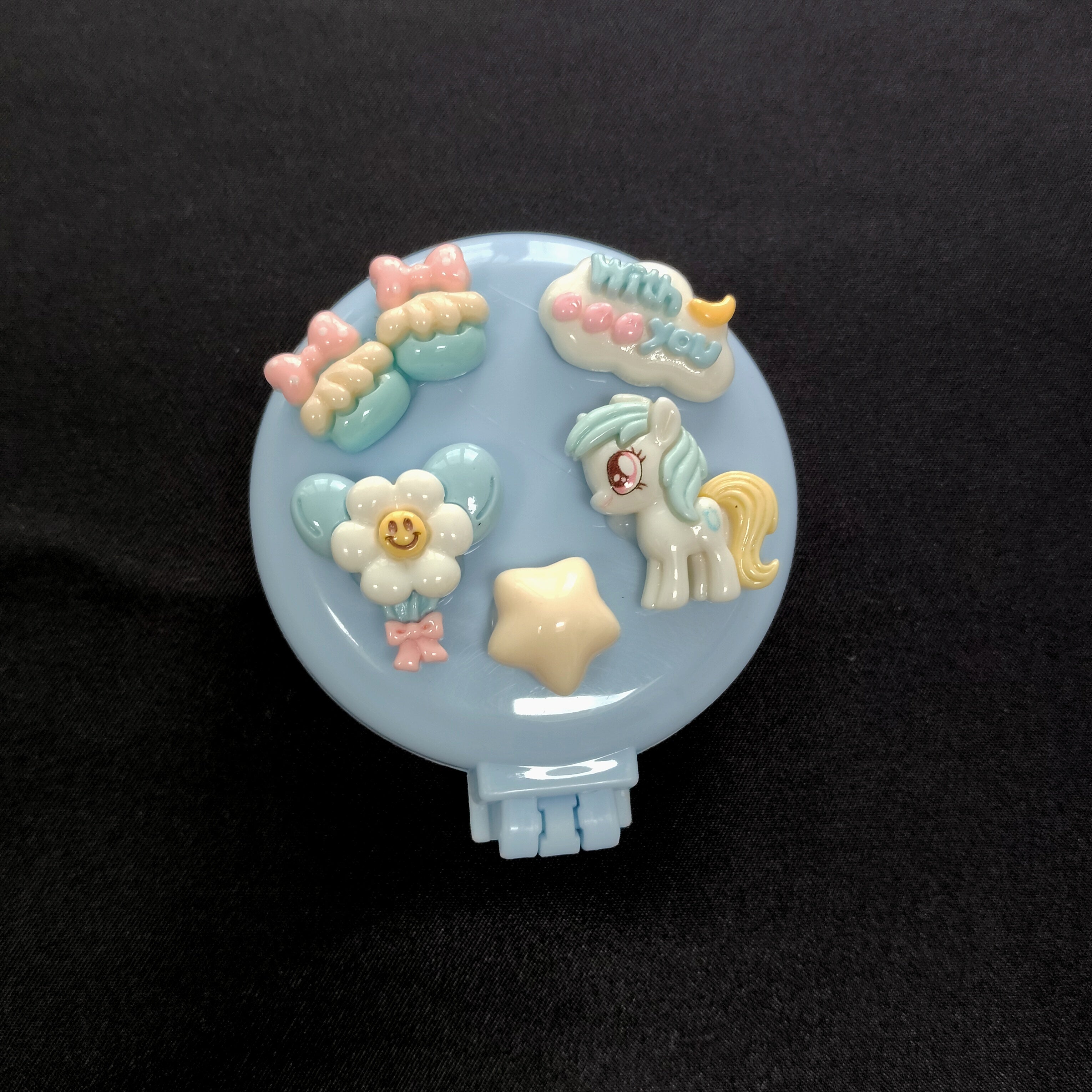 Folding Hair Brush with Mirror – Cartoon Unicorn Detangling Comb (Travel Size)
