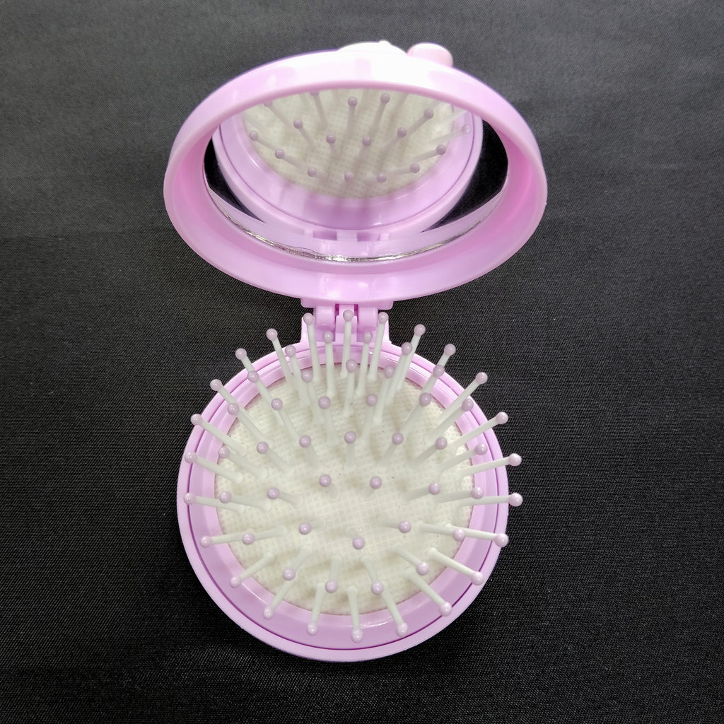 Folding Hair Brush with Mirror – Cartoon Unicorn Detangling Comb (Travel Size)
