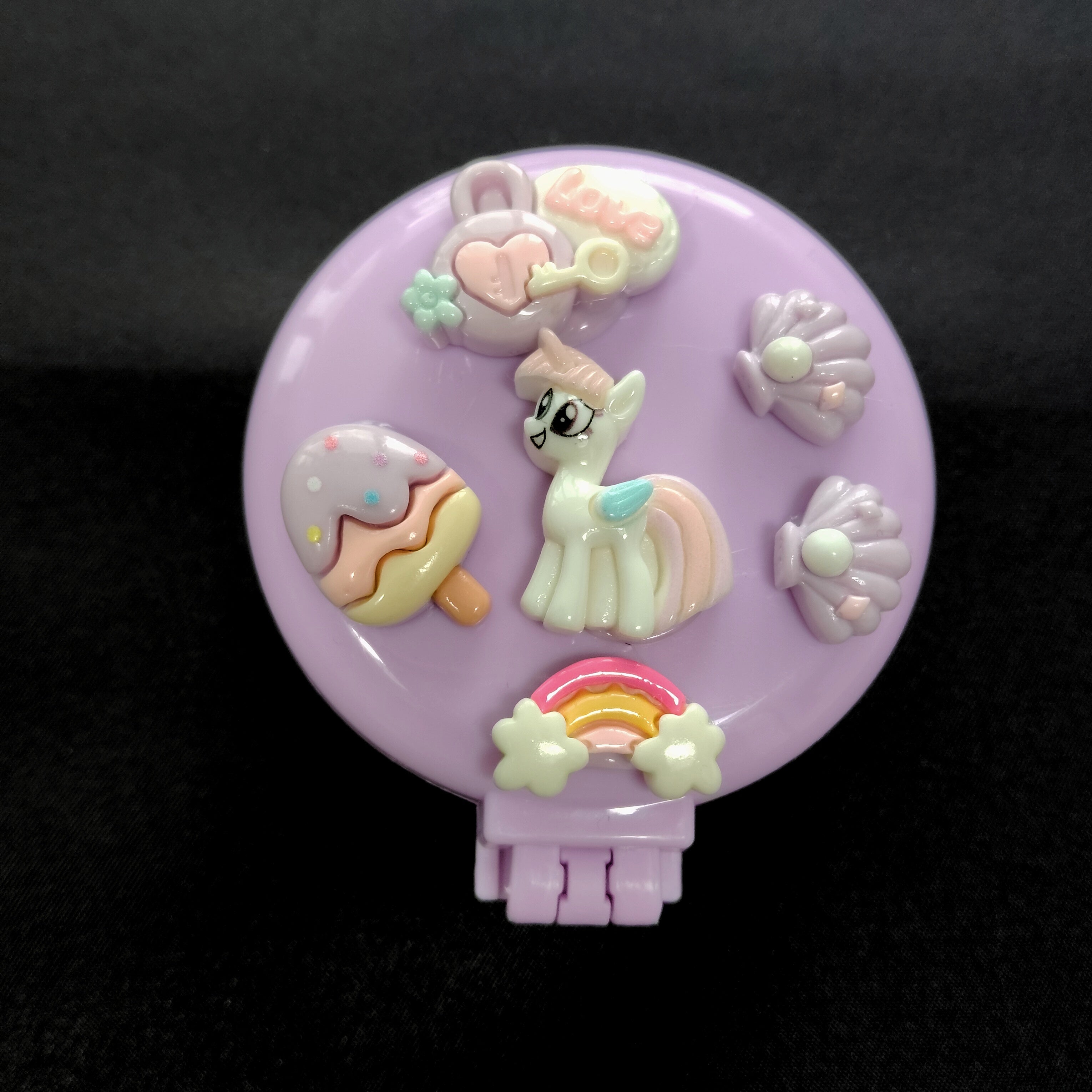 Folding Hair Brush with Mirror – Cartoon Unicorn Detangling Comb (Travel Size)