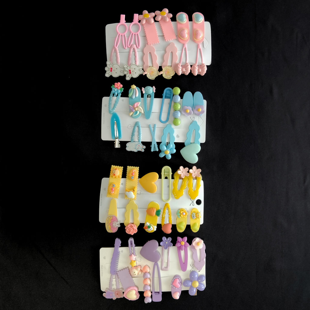 12PCS Pastel Kawaii Hair Clips, Metal Snap Barrettes with Charms, Girls Accessories