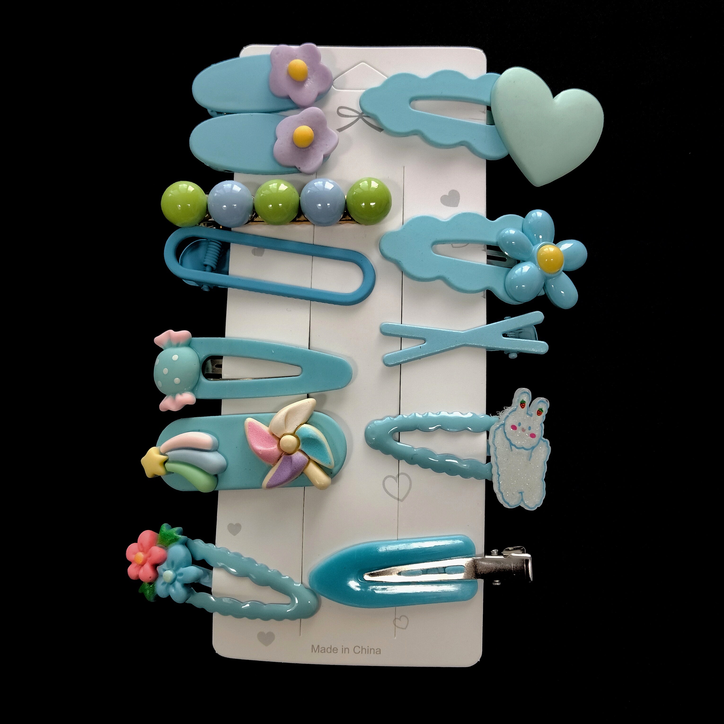 12PCS Pastel Kawaii Hair Clips, Metal Snap Barrettes with Charms, Girls Accessories