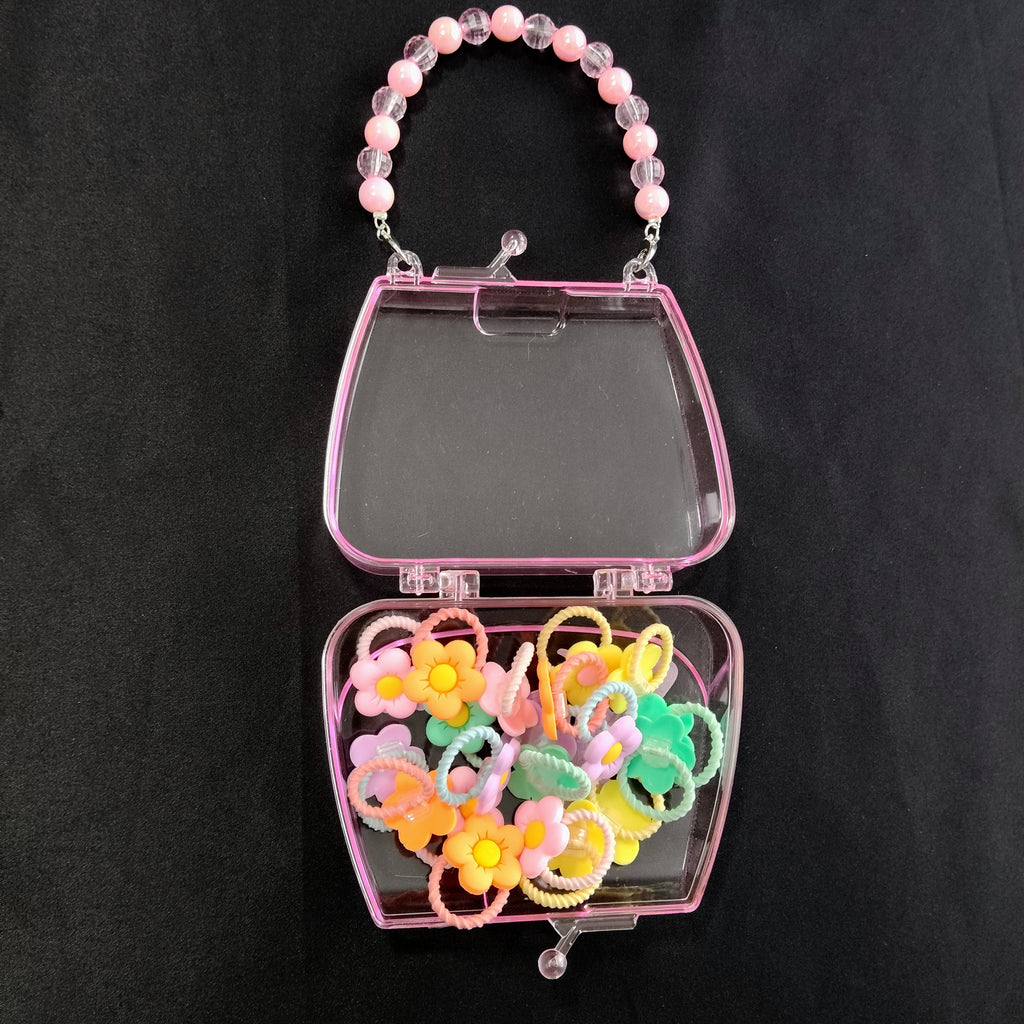 Kids Hair Accessories Set Transparent Handbag – Colorful Ties Kit Girls, Portable Mini Purse Organizer