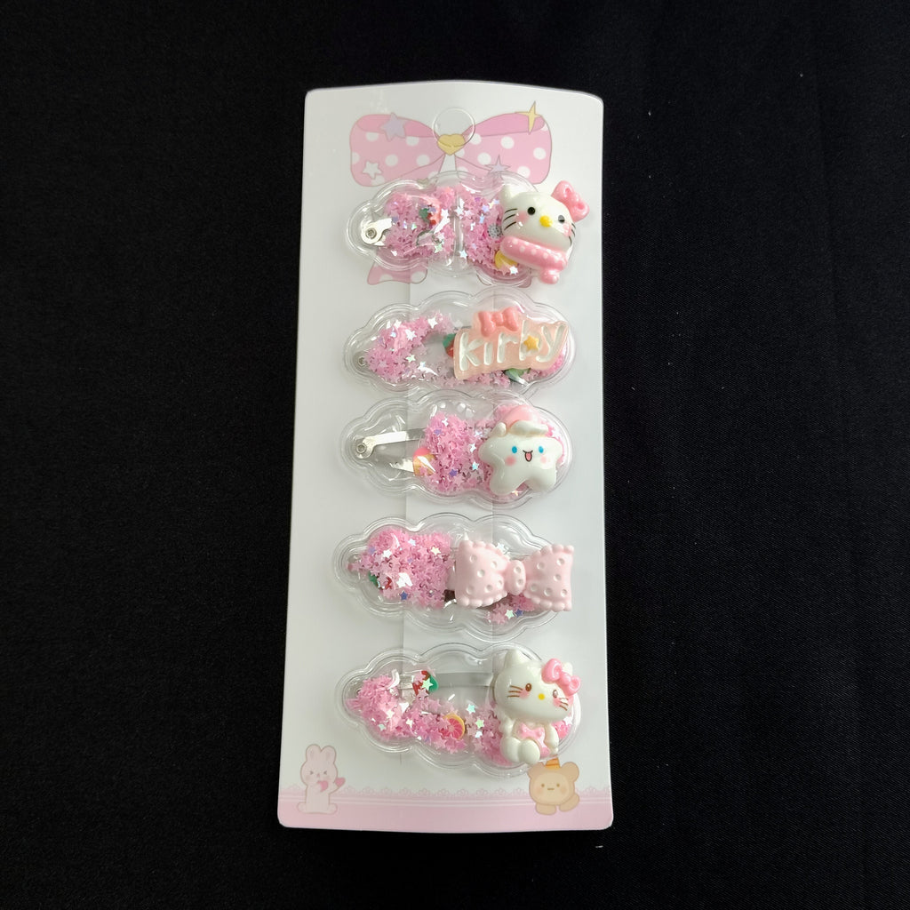 Pink Glitter Kitty Hair Clips Set – Kawaii Star Cartoon Hair Accessories for Kids