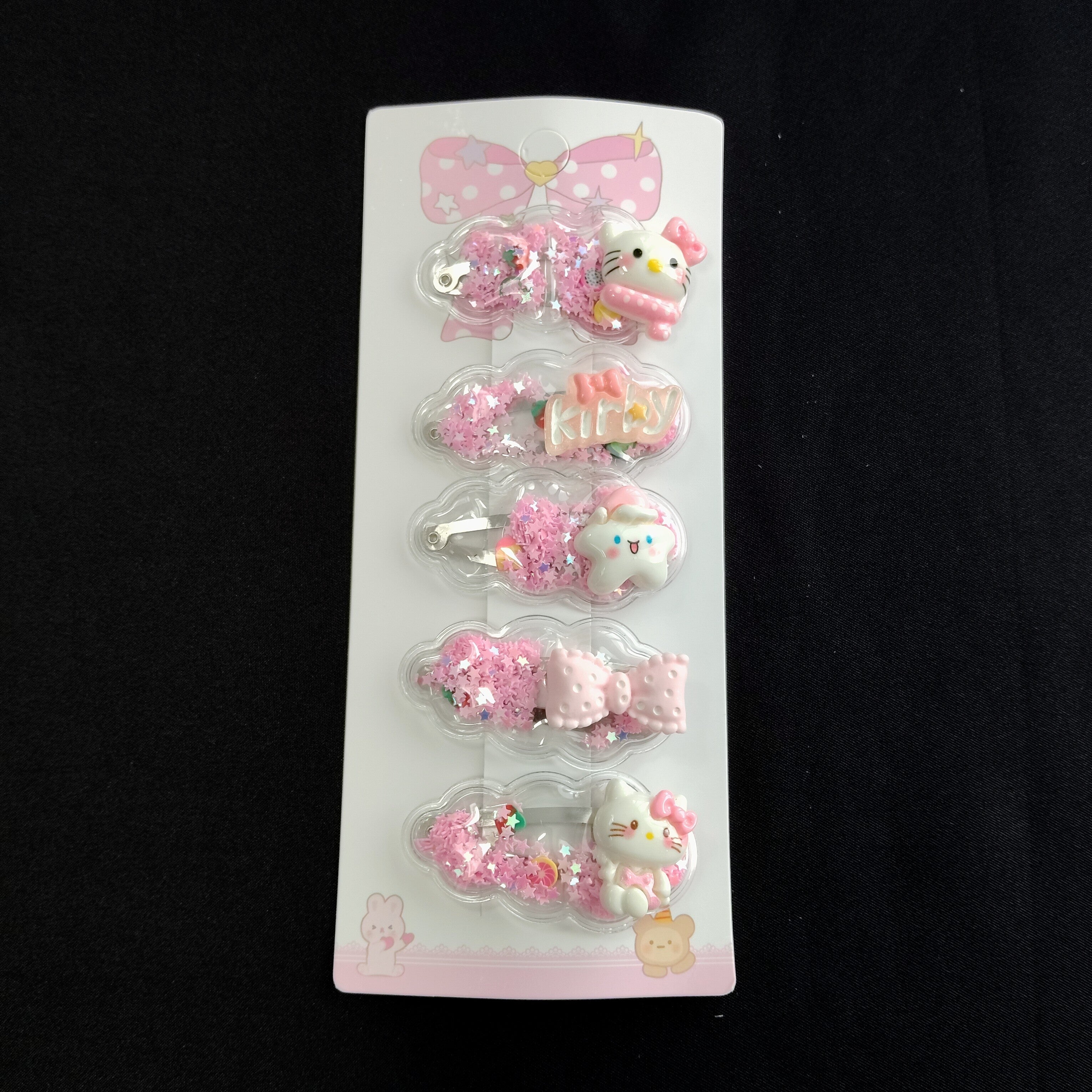 Pink Glitter Kitty Hair Clips Set – Kawaii Star Cartoon Hair Accessories for Kids