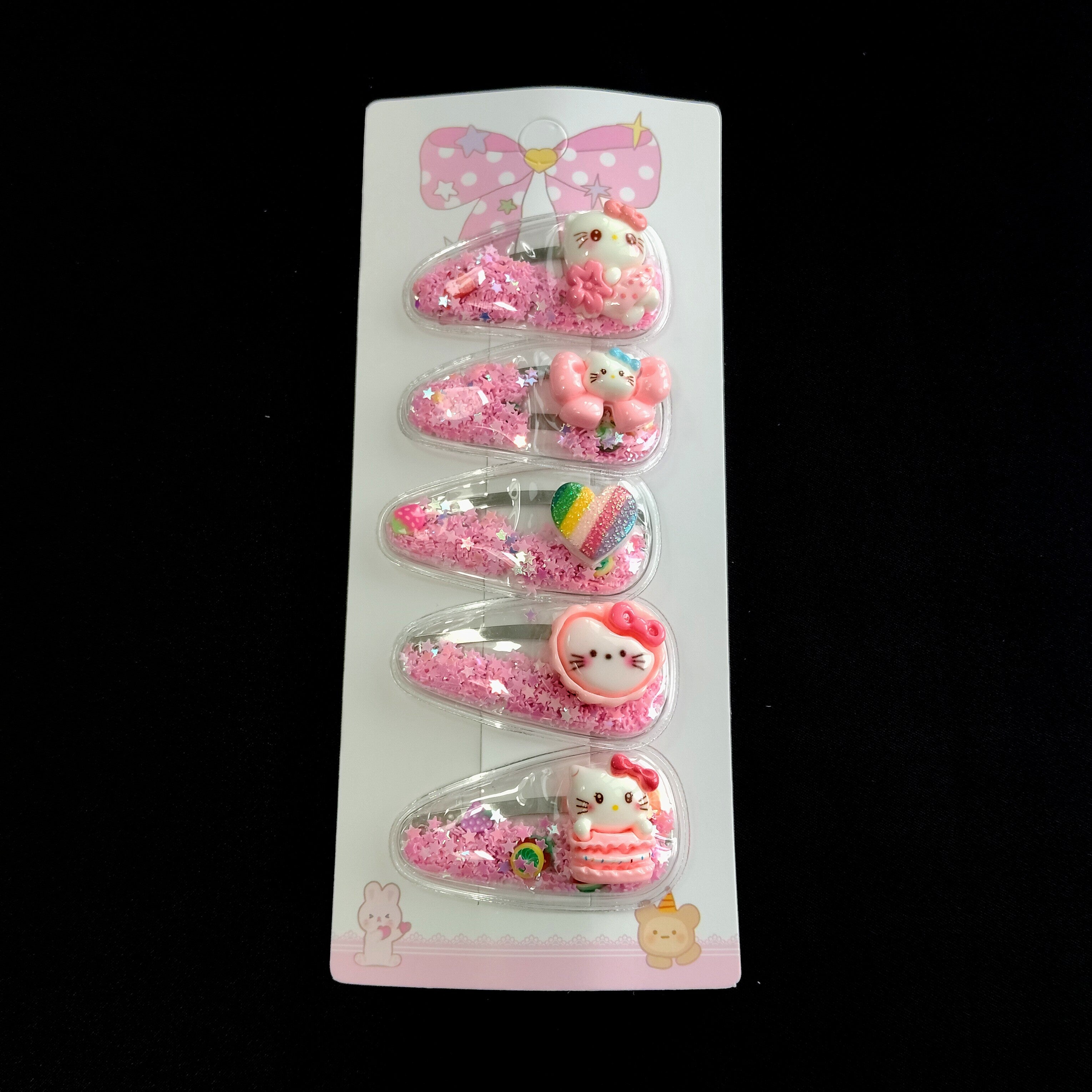 Kawaii Pink Shaker Hair Clips – Kitty, Candy, Glitter Snap Barrette Set