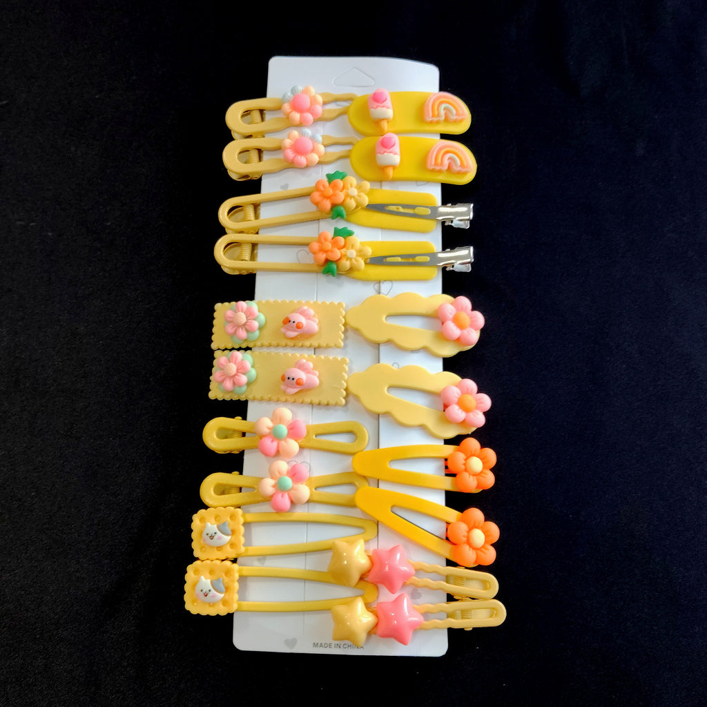 Yellow Hair Clips Set – Kawaii Flower, Star, Rainbow Barrettes for Girls, Pastel Hair Accessories