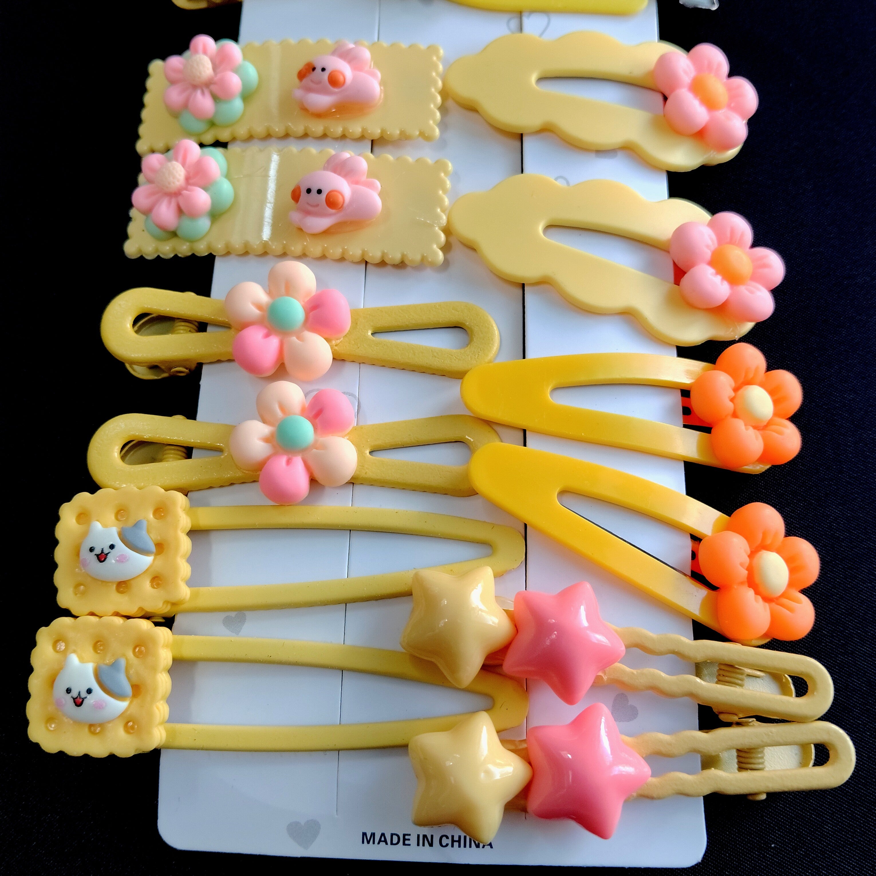 Yellow Hair Clips Set – Kawaii Flower, Star, Rainbow Barrettes for Girls, Pastel Hair Accessories