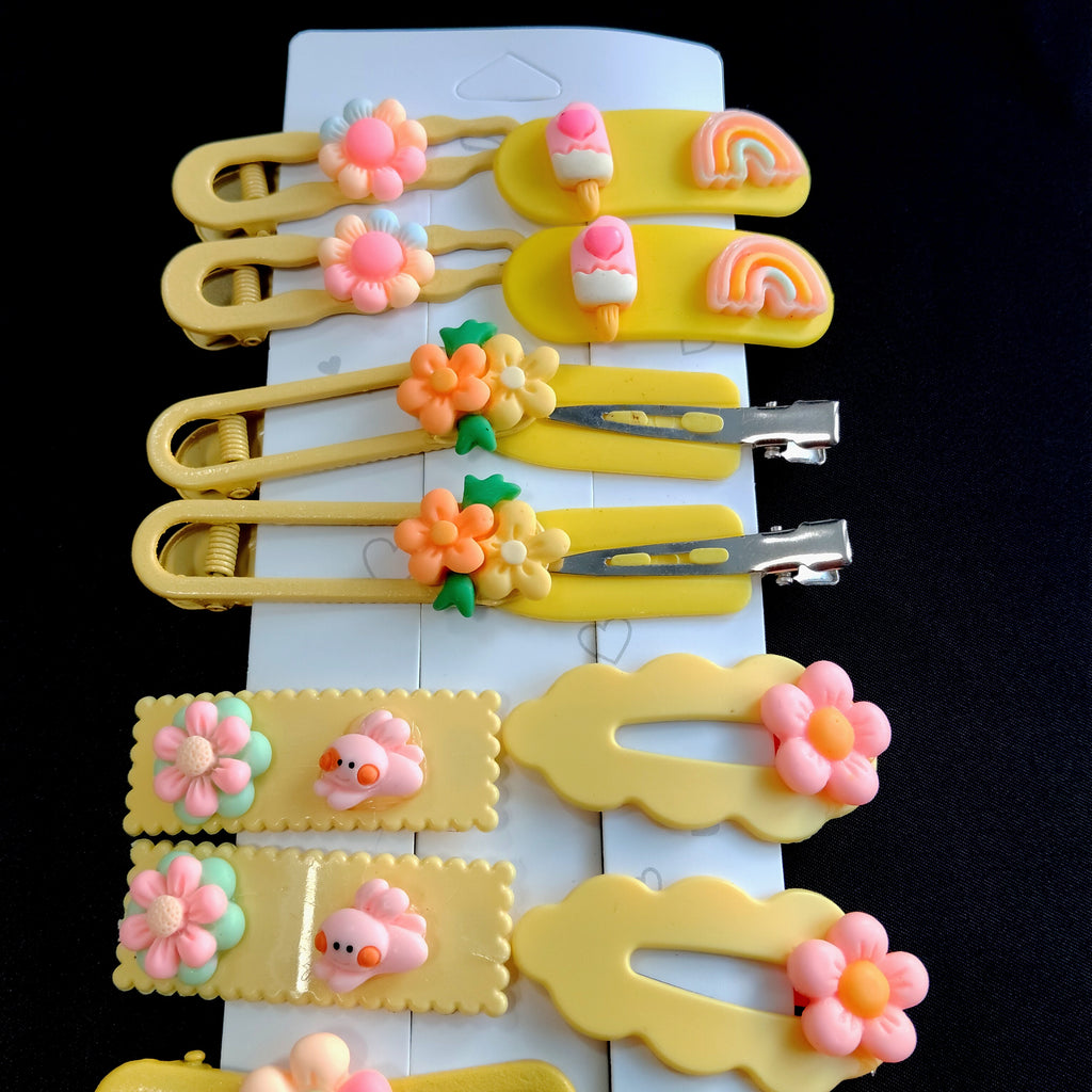 Yellow Hair Clips Set – Kawaii Flower, Star, Rainbow Barrettes for Girls, Pastel Hair Accessories