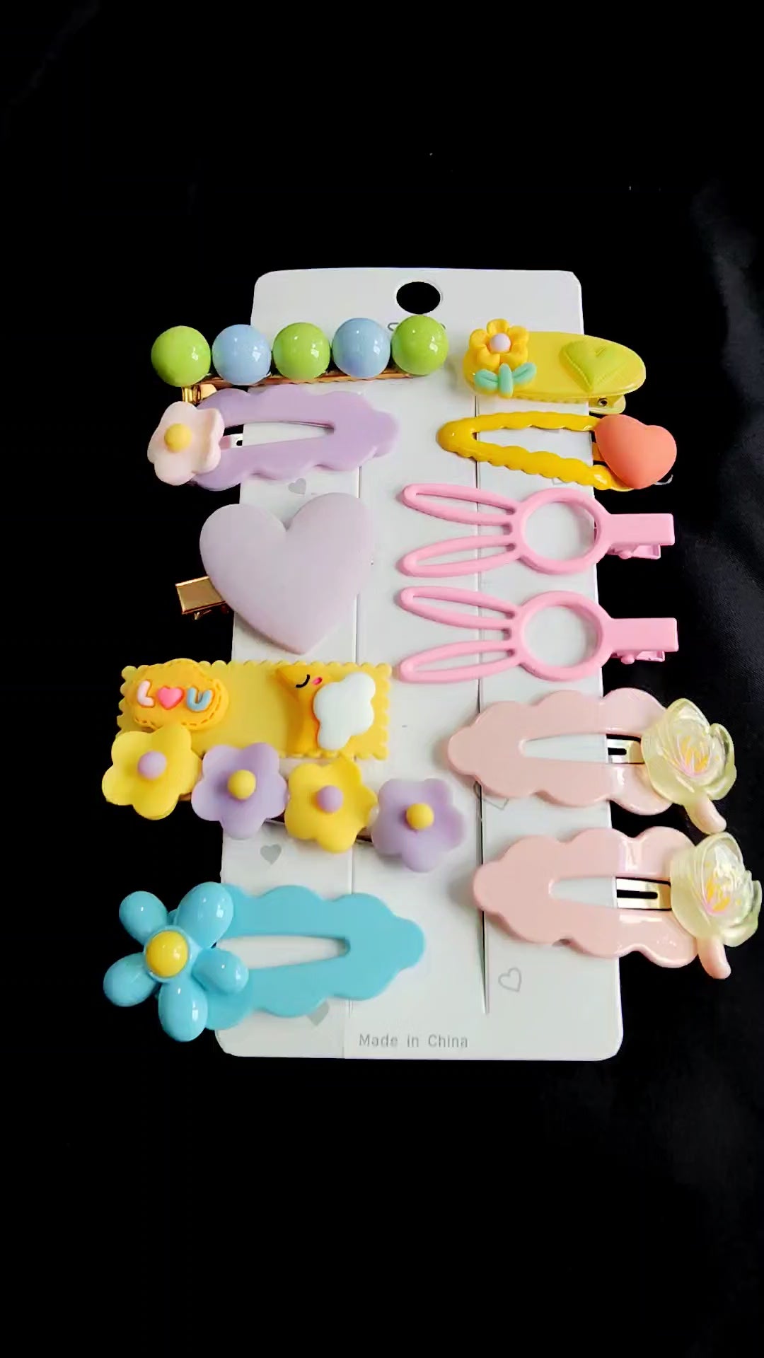 12 PCS Girls Pastel Hair Clip Set | Flower, Heart, Bunny, Beaded Accessories Bundle